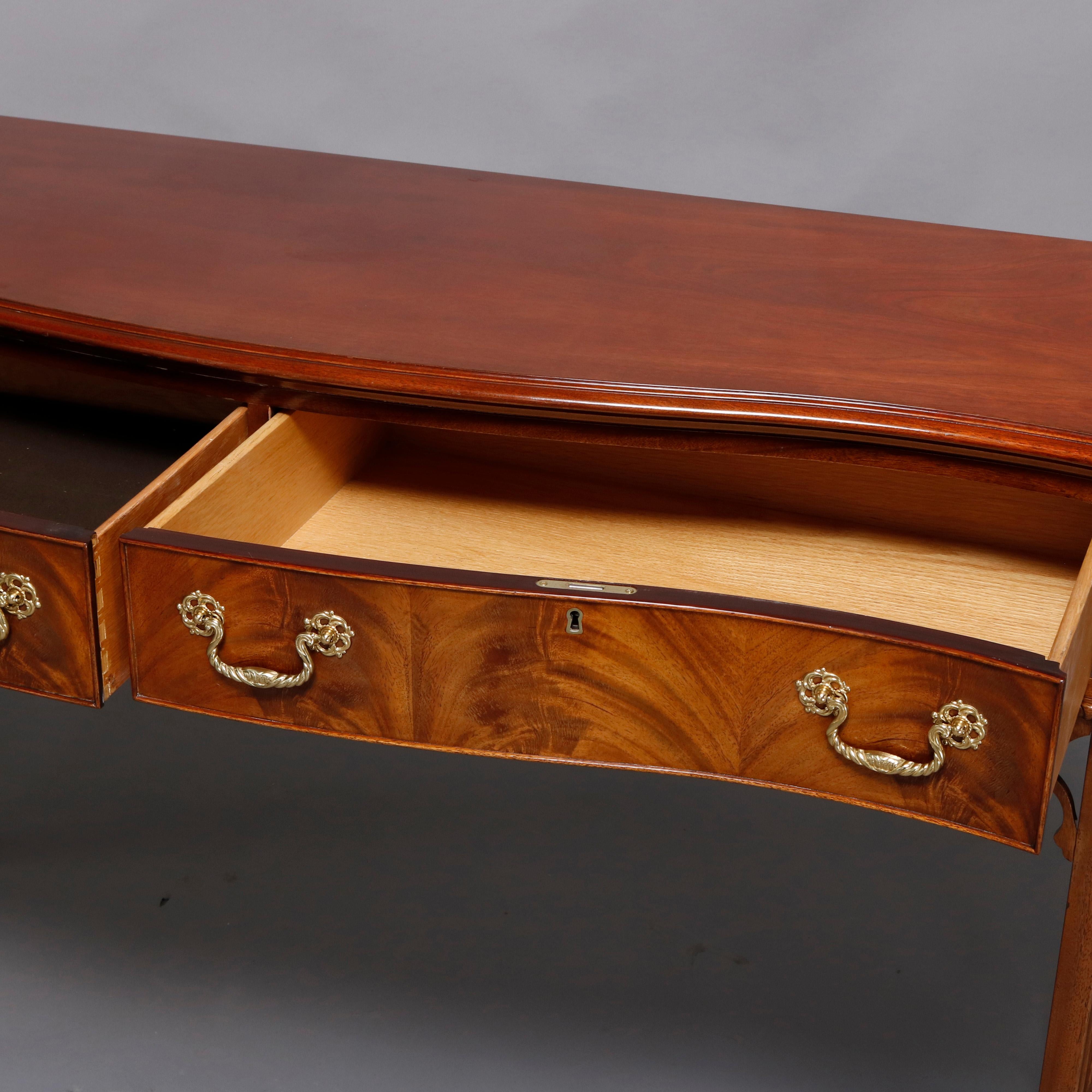 Hand-Crafted Hepplewhite Councill Craftsmen Flame Mahogany Serpentine 2-Drawer Server