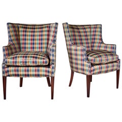 Hepplewhite Curved Wingback Chairs, Pair