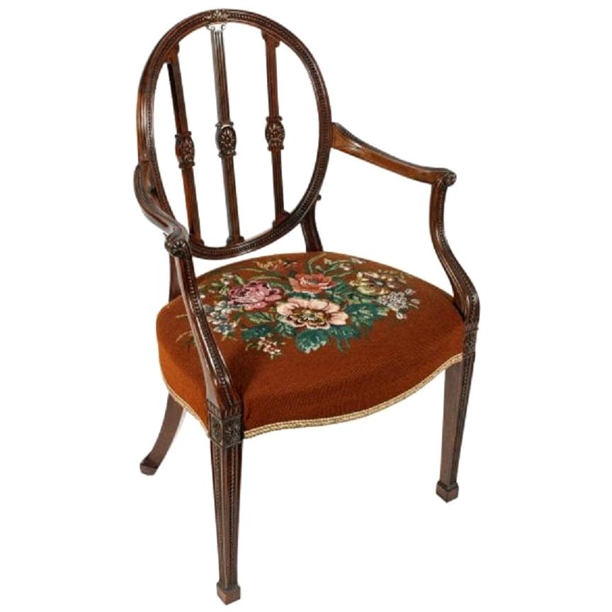 Hepplewhite Design Mahogany Elbow Chair, 19th Century For Sale