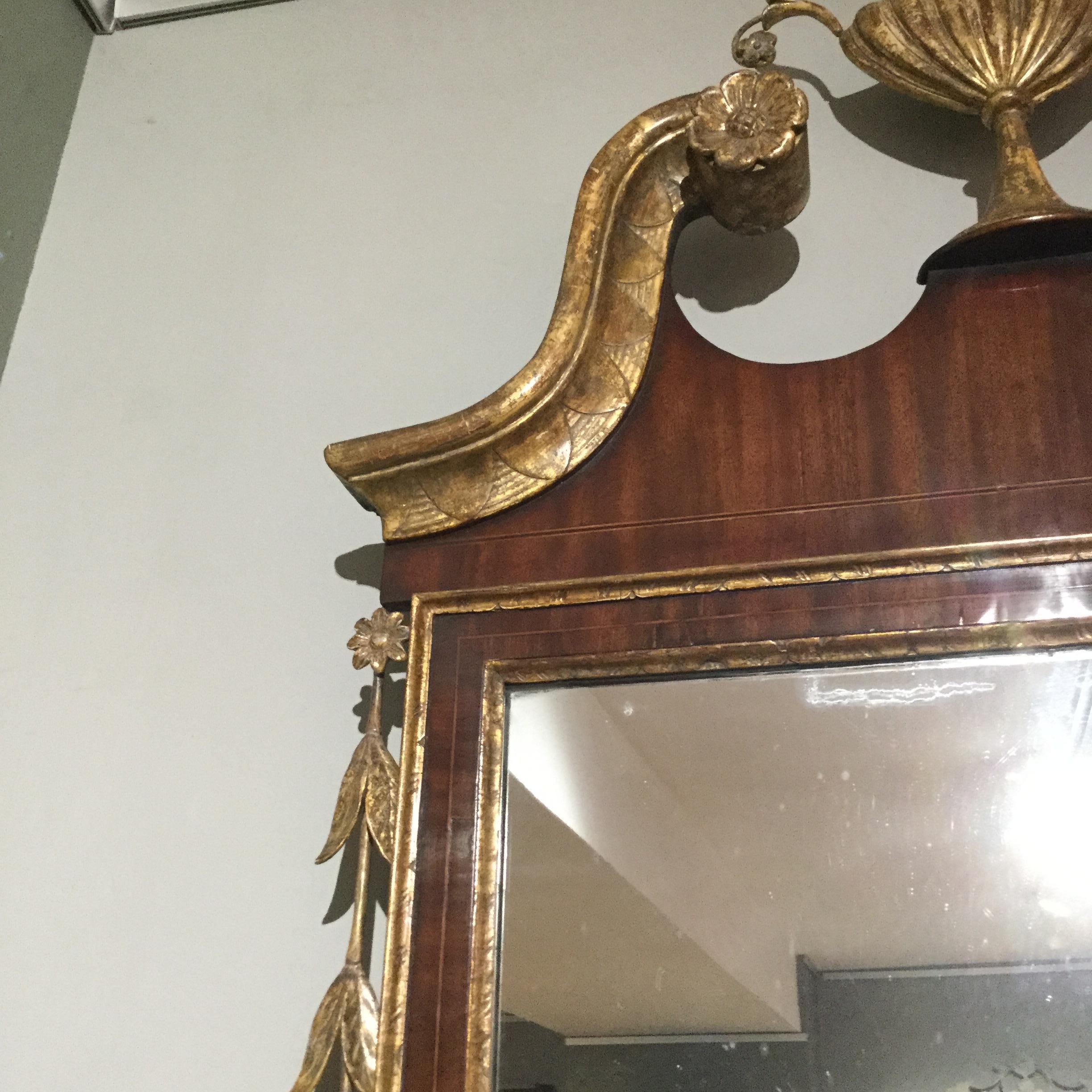 American Hepplewhite Federal Mahogany and Gilt Mirror Made by George F. of New York For Sale