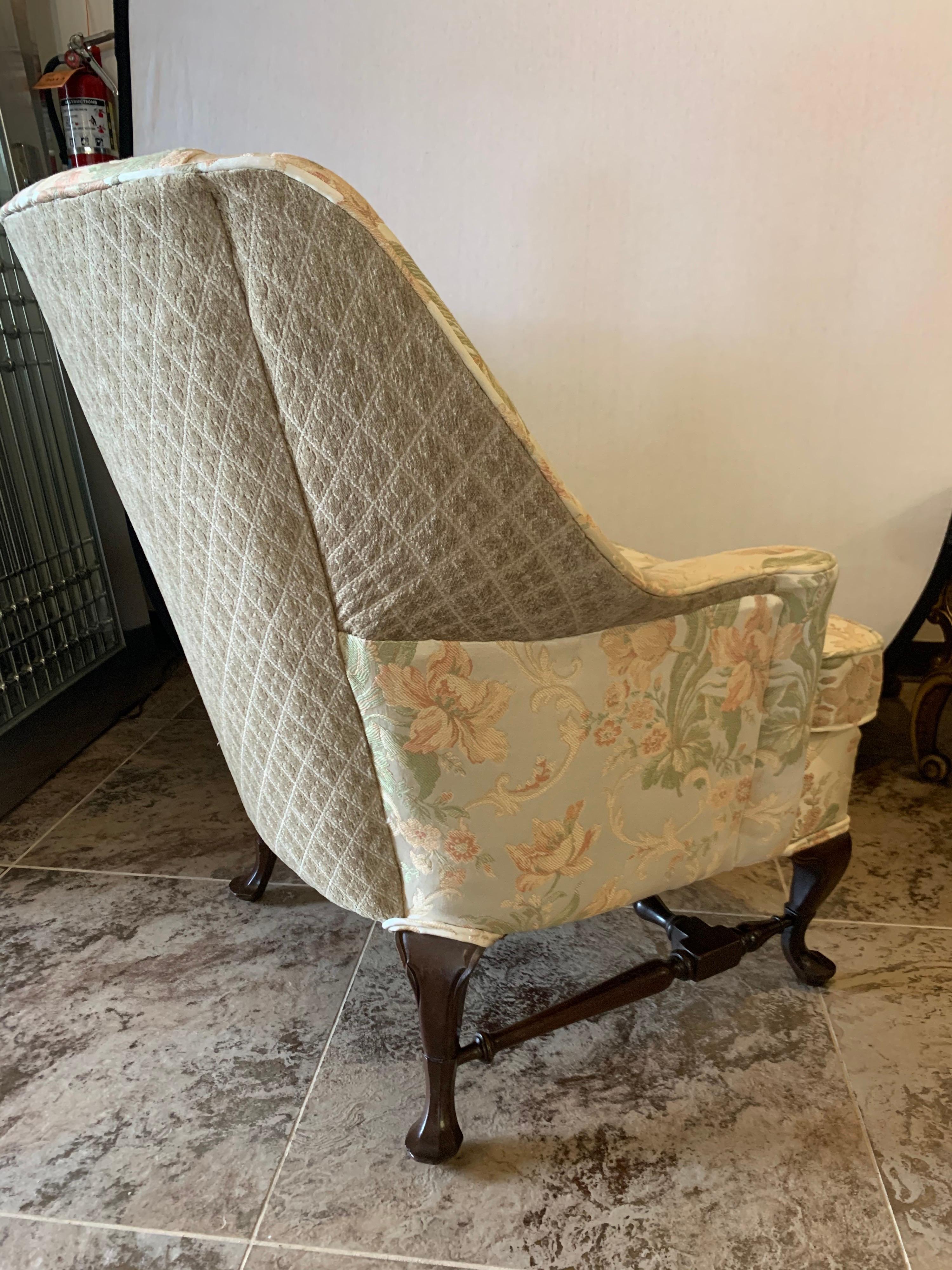20th Century Hepplewhite Grand Wingback Armchair Newly Upholstered in Scalamandre Fabric