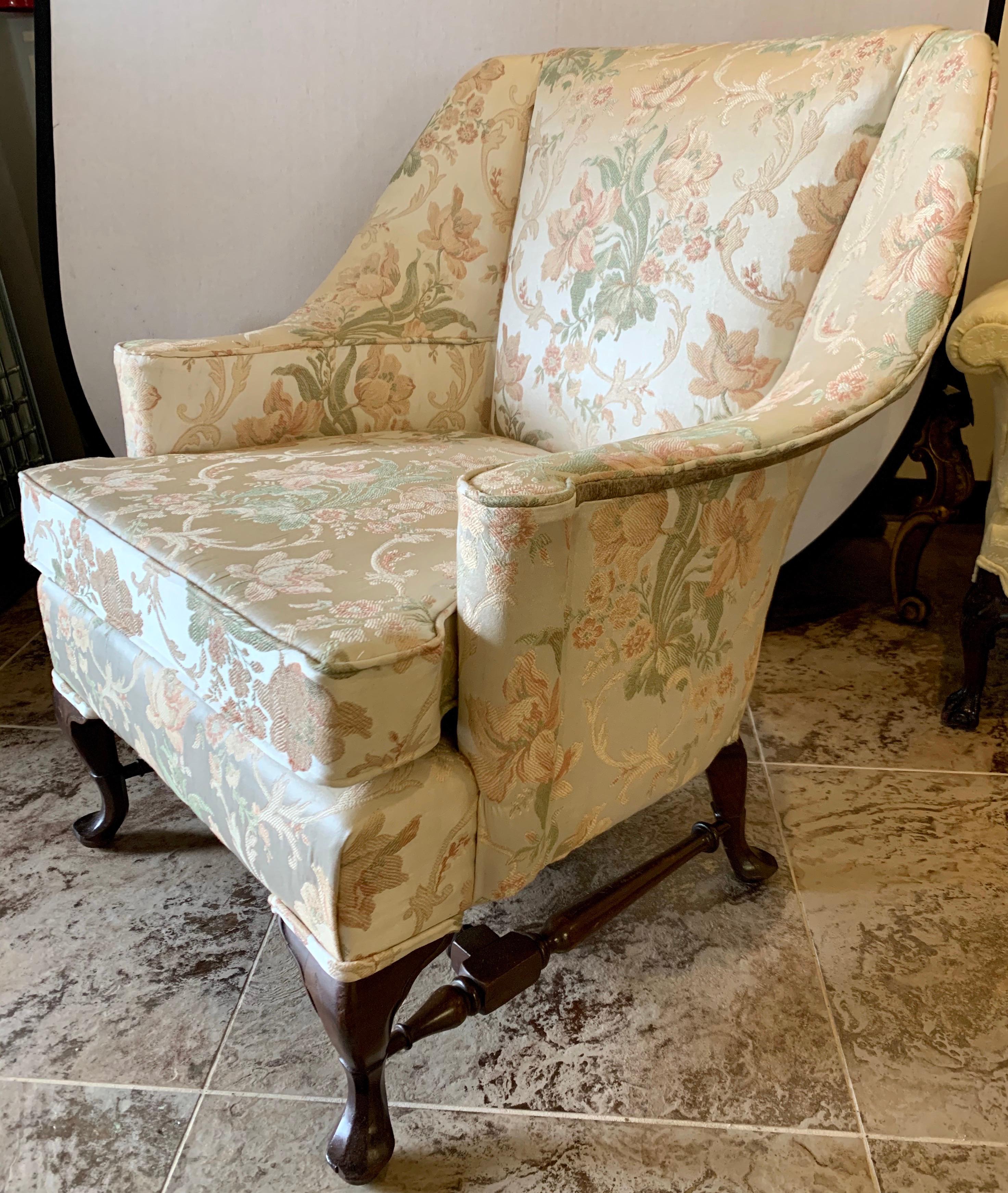 Hepplewhite Grand Wingback Armchair Newly Upholstered in Scalamandre Fabric In Good Condition In West Hartford, CT