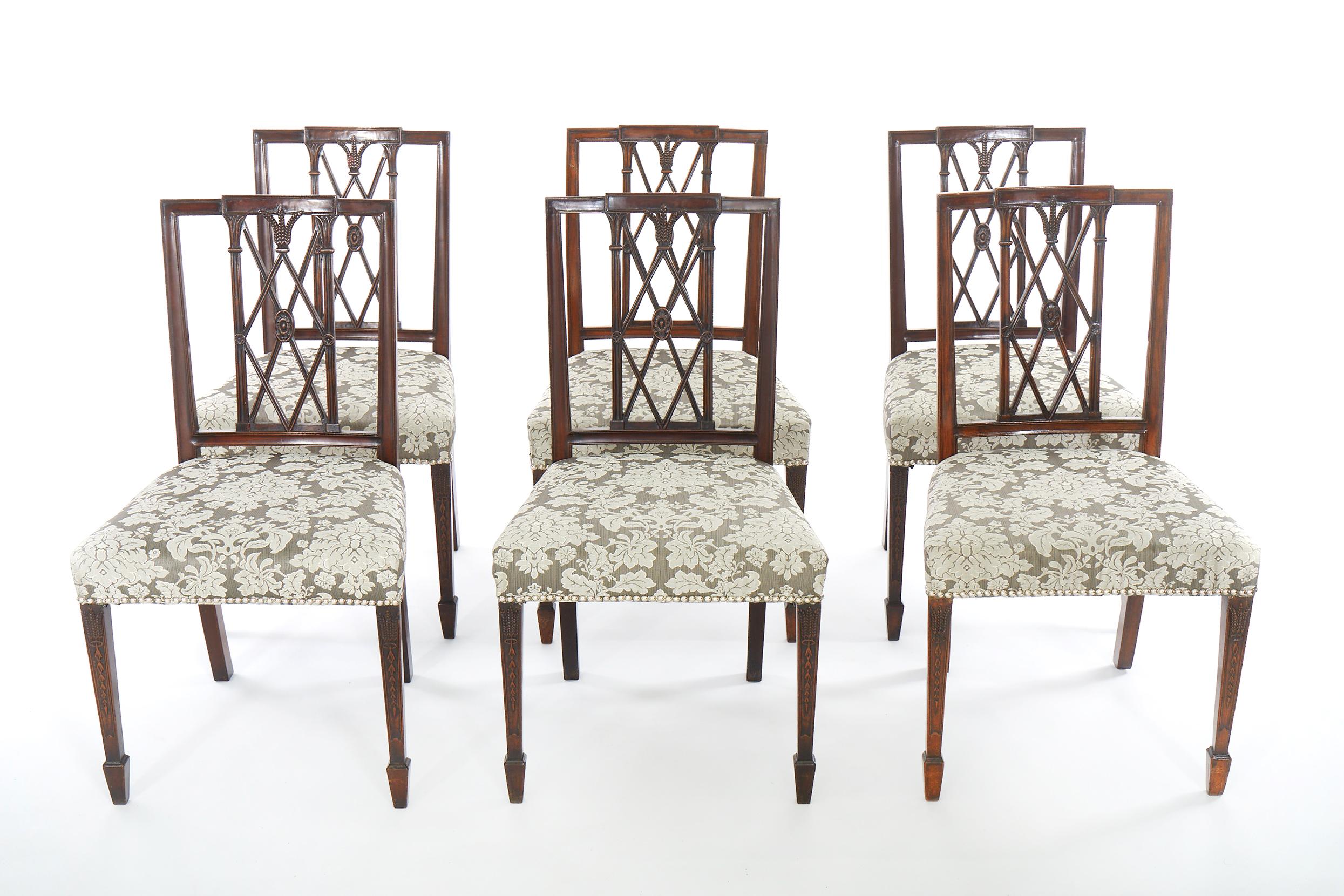 Late 19th Century Hepplewhite Hand Carved Mahogany Dining Chairs