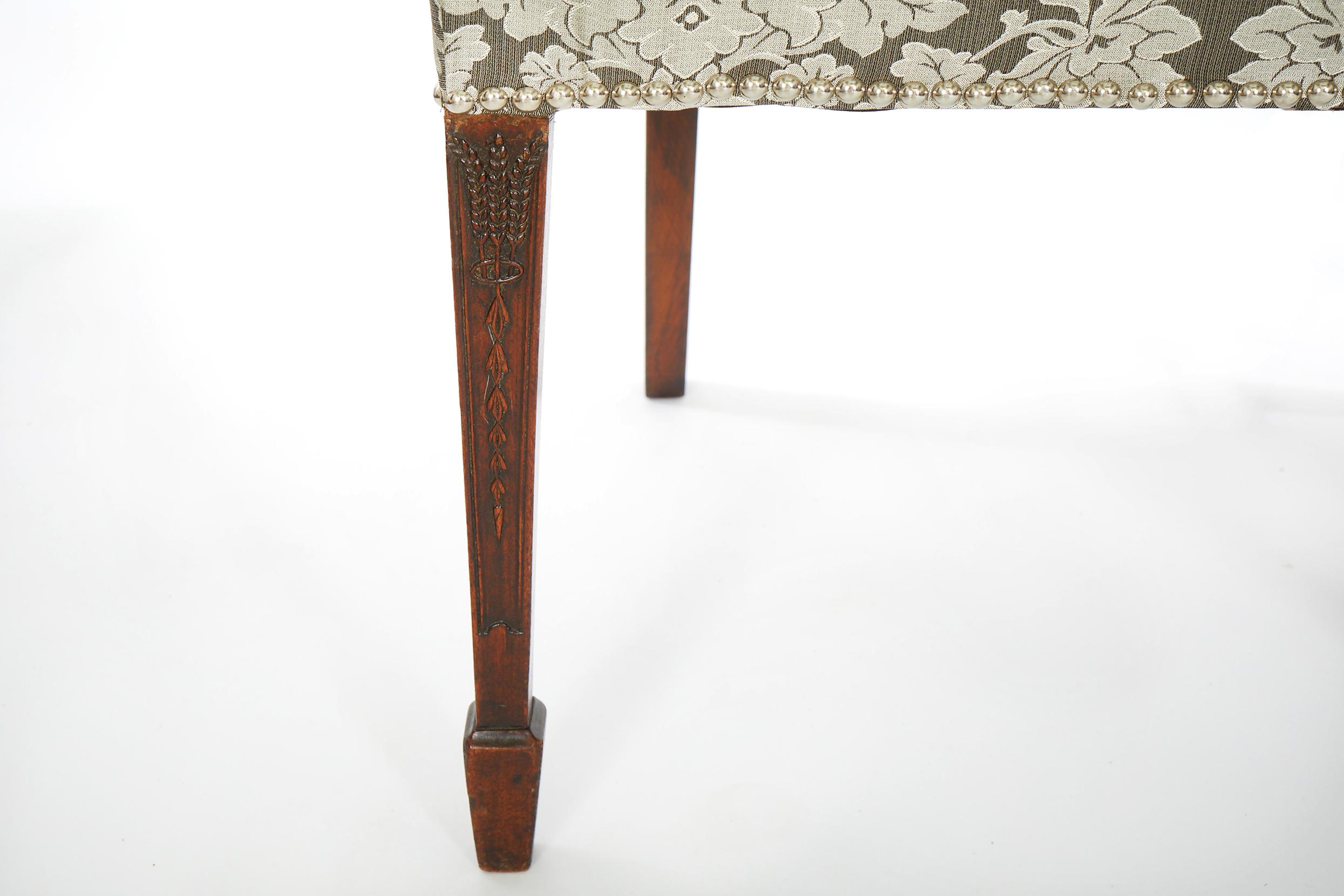 Brass Hepplewhite Hand Carved Mahogany Dining Chairs