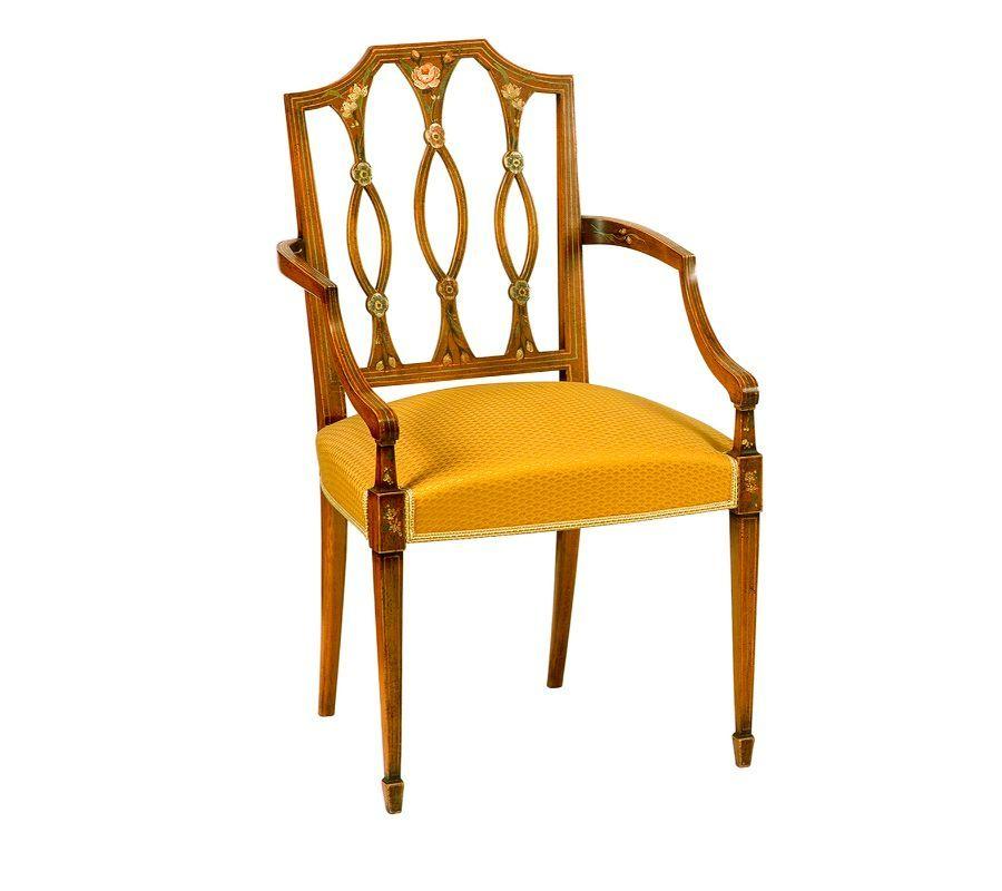 Italian Hepplewhite Hand-Painted Ocher-Cushion Chair
