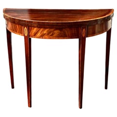 English Hepplewhite Satinwood Inlaid Mahogany Demilune Games Table Circa 1790