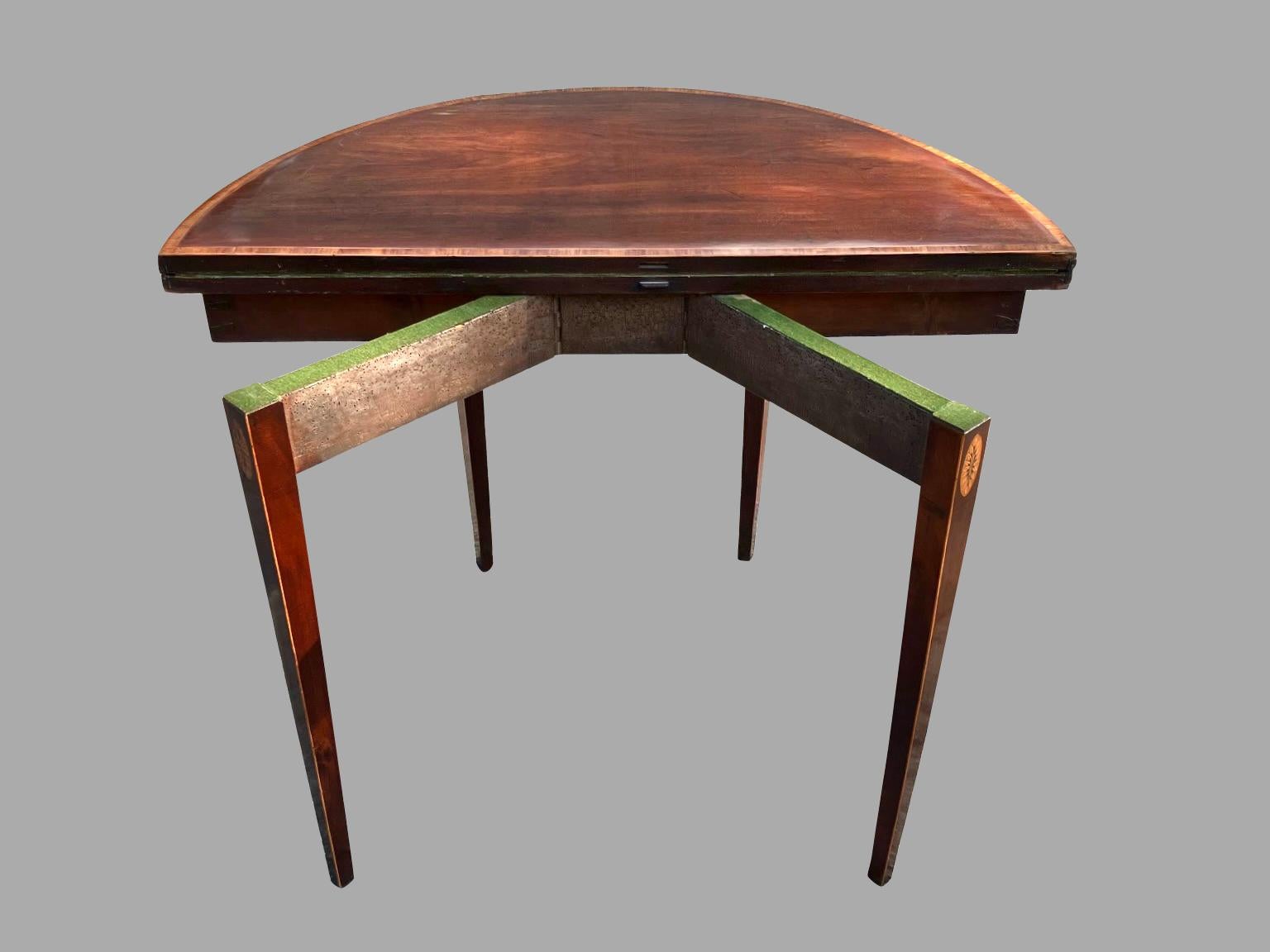 English Hepplewhite Satinwood Inlaid Mahogany Demilune Games Table Circa 1790 In Good Condition For Sale In San Francisco, CA