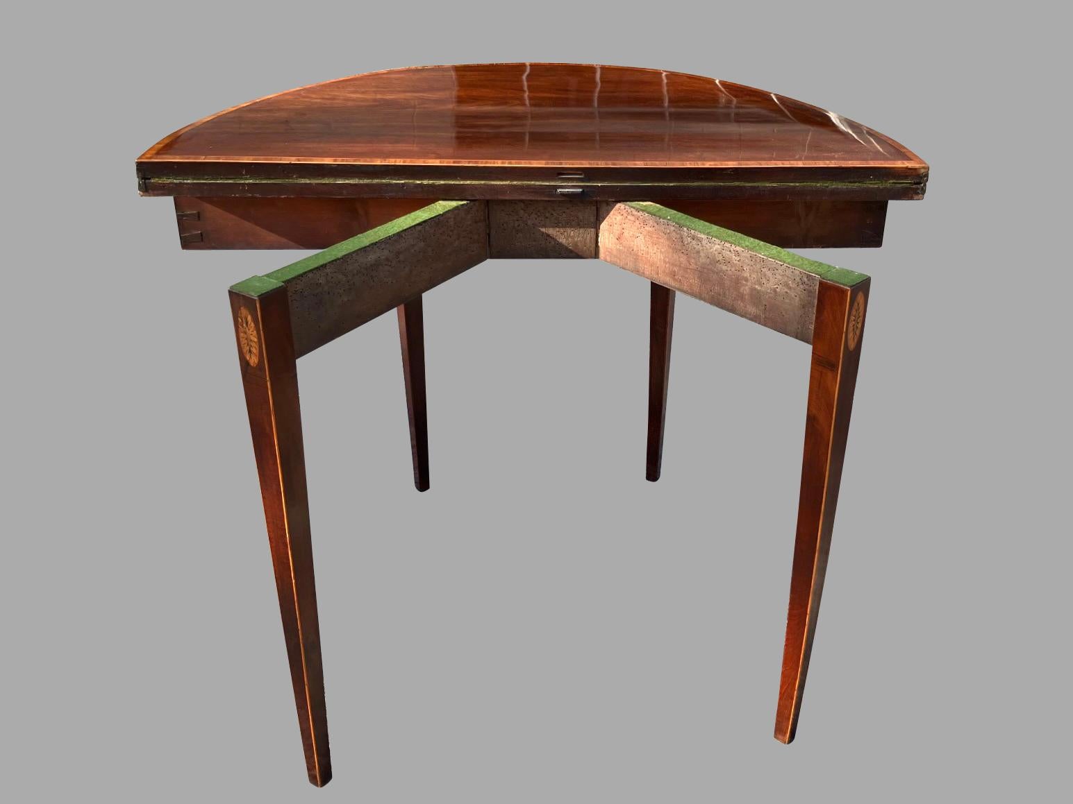 English Hepplewhite Satinwood Inlaid Mahogany Demilune Games Table Circa 1790 For Sale 4