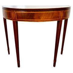 Hepplewhite Inlaid Mahogany Demilune Games Table with Leather Lined Interior