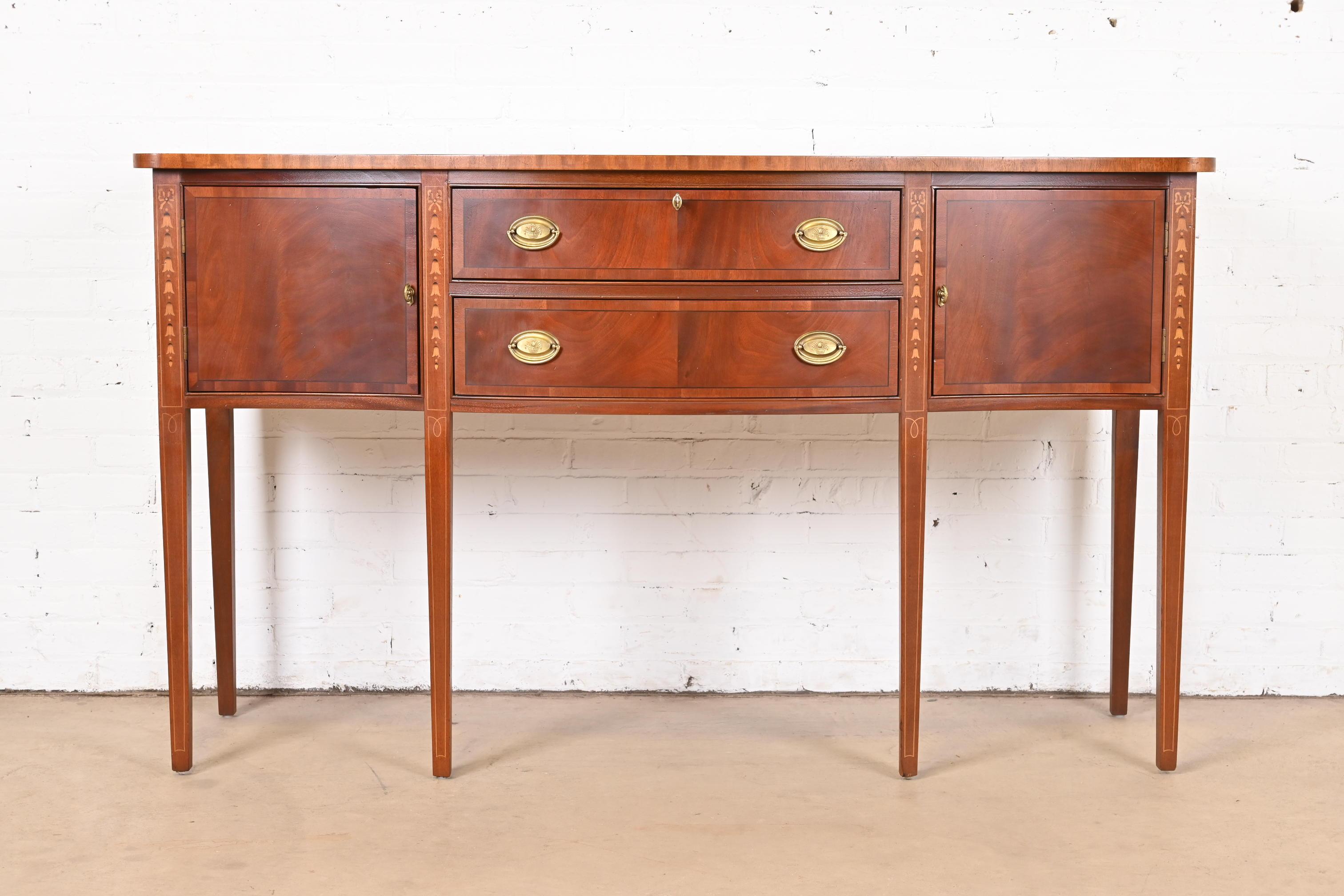 American Hepplewhite Inlaid Mahogany Serpentine Front Sideboard Buffet or Credenza