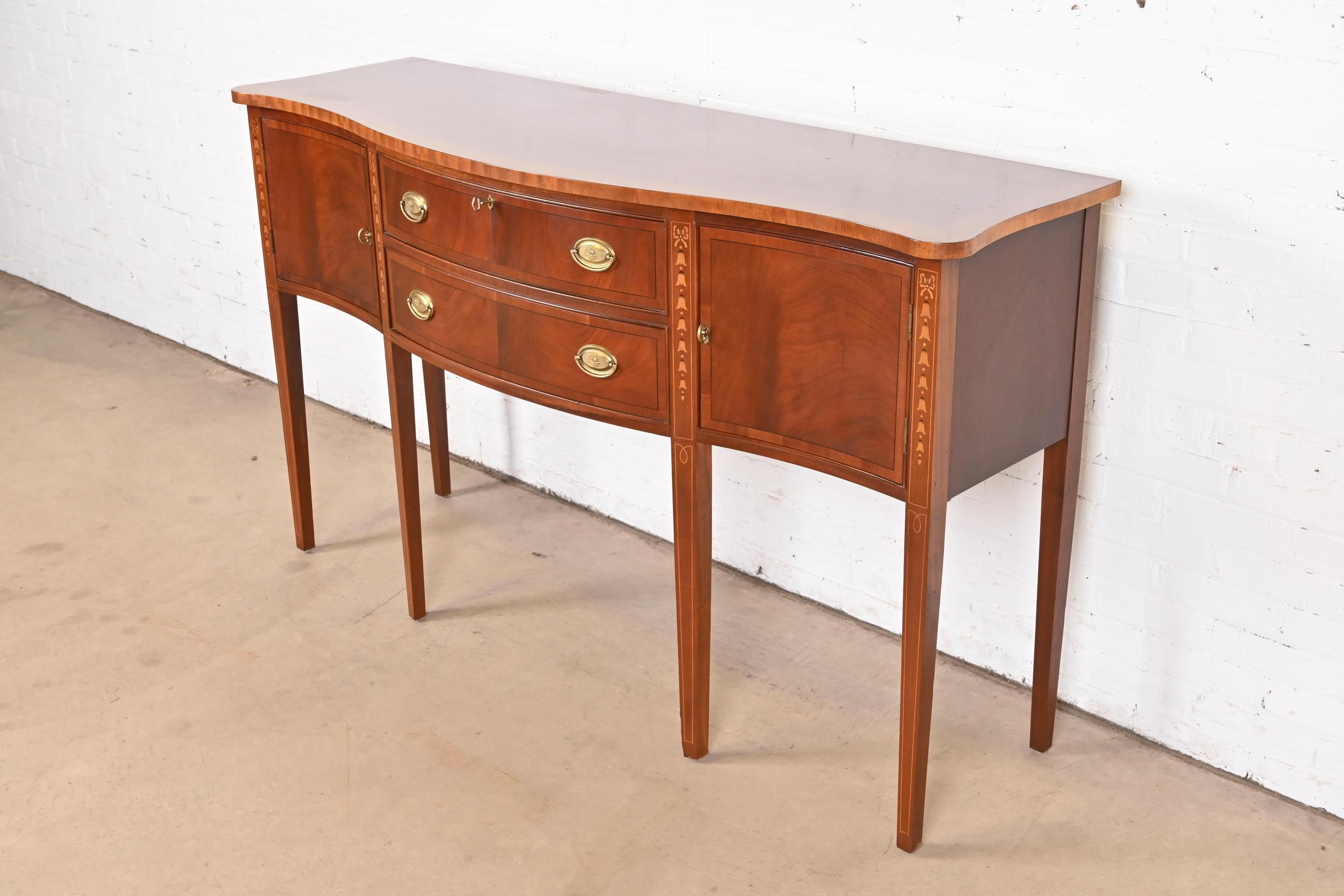 20th Century Hepplewhite Inlaid Mahogany Serpentine Front Sideboard Buffet or Credenza