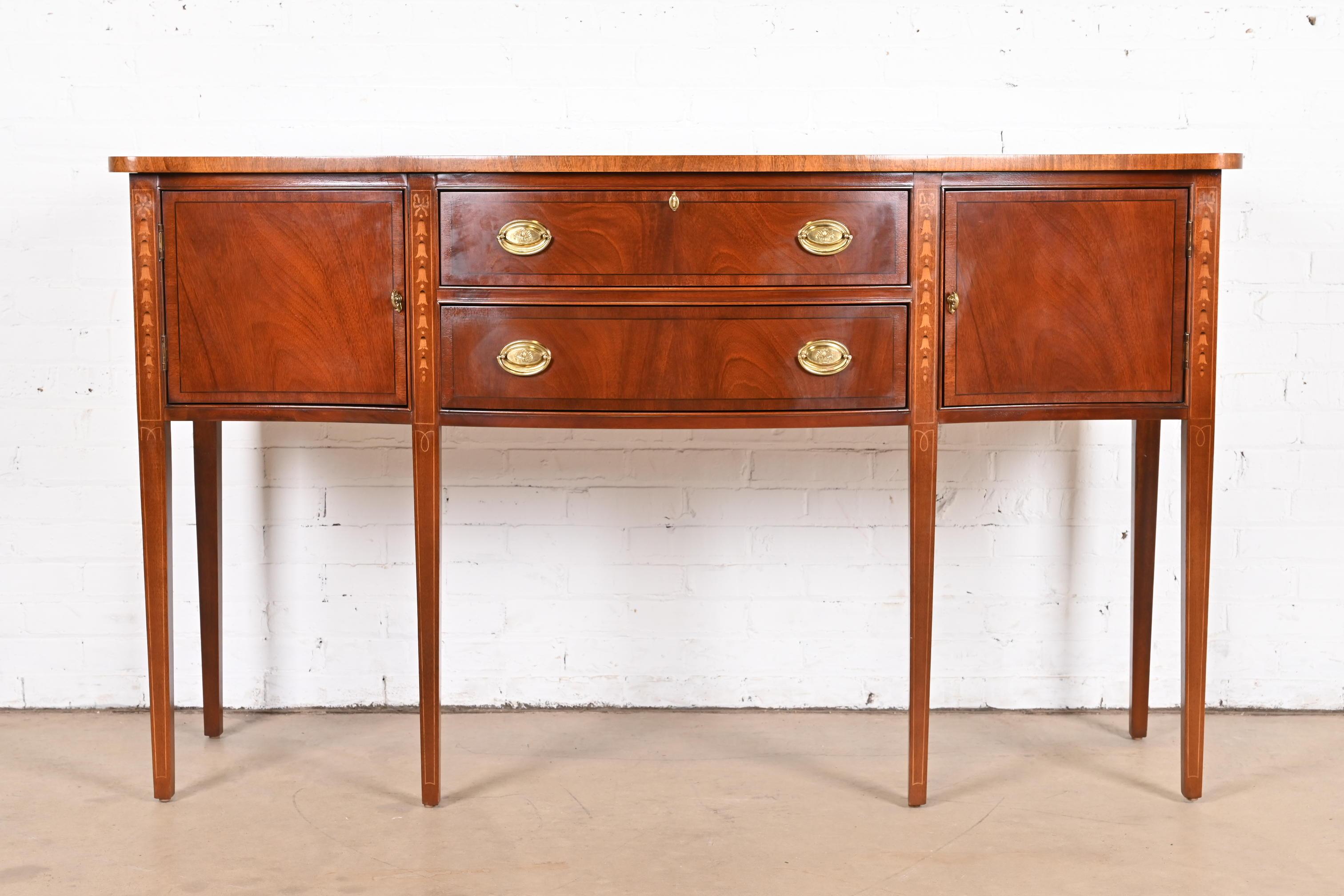 American Hepplewhite Inlaid Mahogany Serpentine Front Sideboard Credenza For Sale
