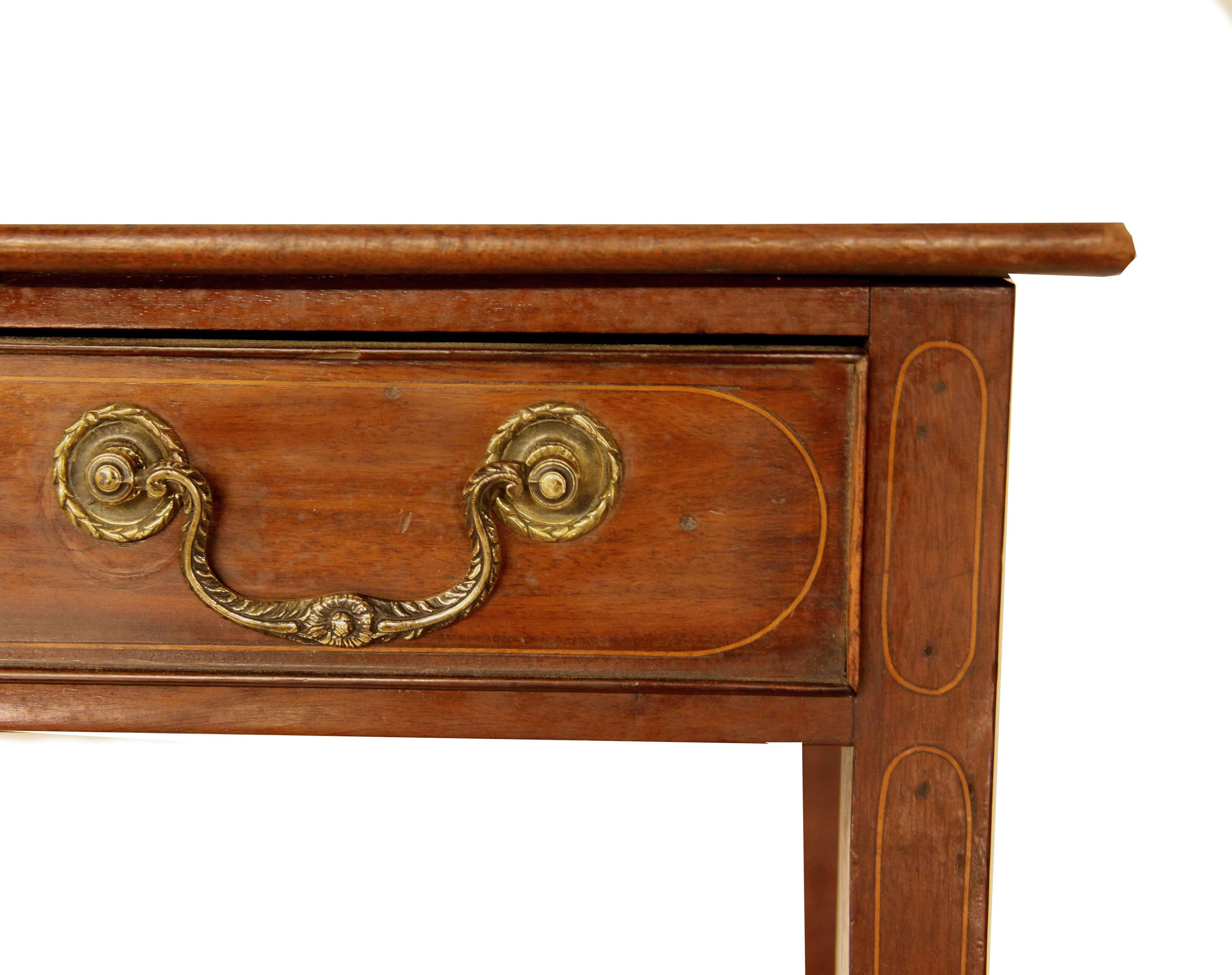 Brass Hepplewhite Inlaid One Drawer Table For Sale