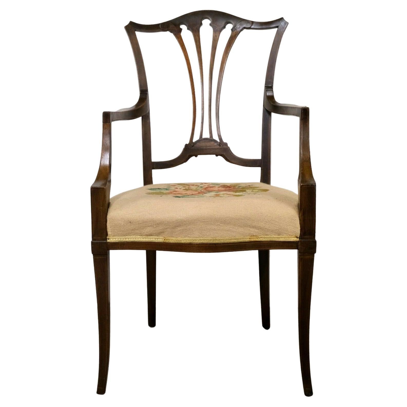 Hepplewhite Hardwood Armchair on Delicate Curved Legs on Original Seat