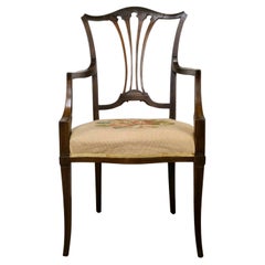 Vintage Hepplewhite Hardwood Armchair on Delicate Curved Legs on Original Seat