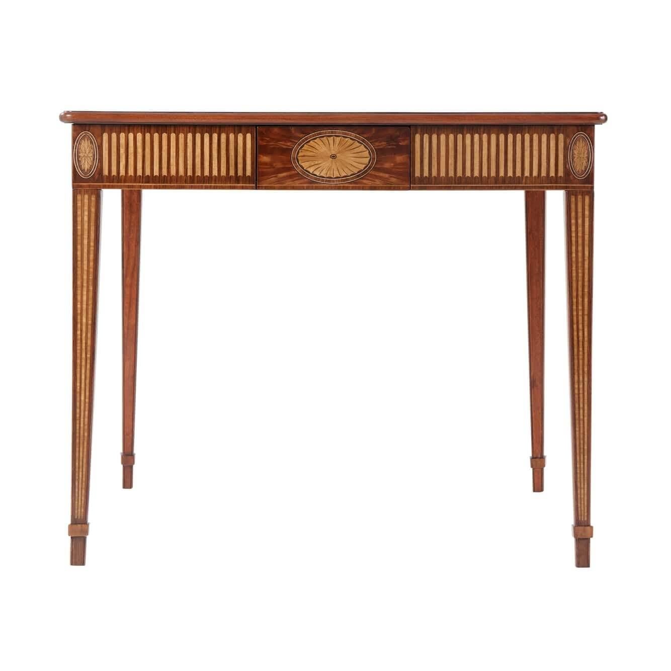 English Hepplewhite Mahogany Leather Top Game Table