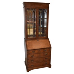 Antique Hepplewhite Mahogany Secretary Desk Bookcase Curio Top