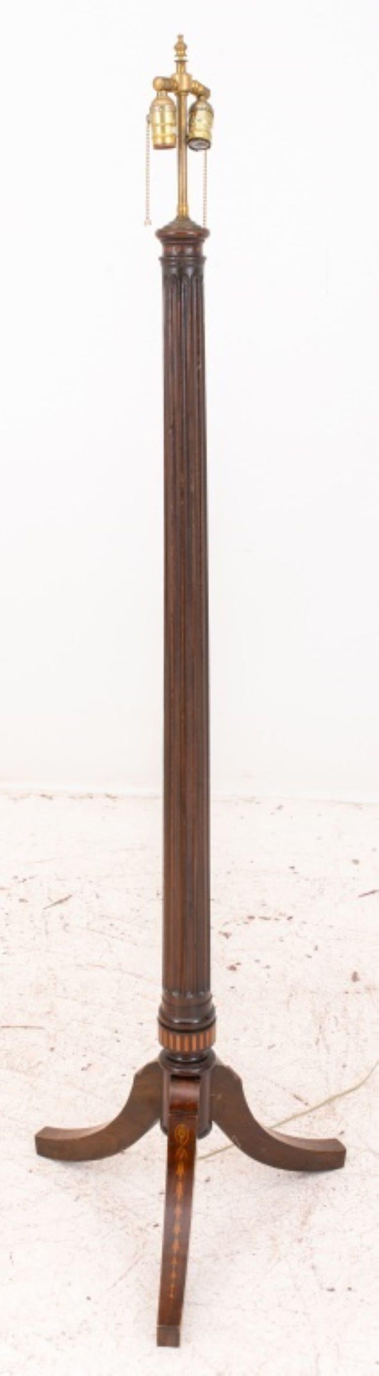 19th Century Hepplewhite Manner Inlaid Mahogany Floor Lamp For Sale