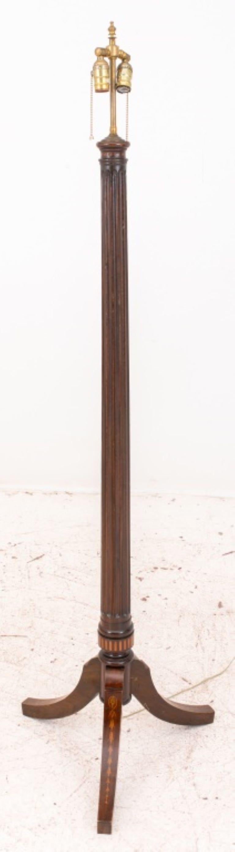 19th Century Hepplewhite Manner Inlaid Mahogany Floor Lamp
