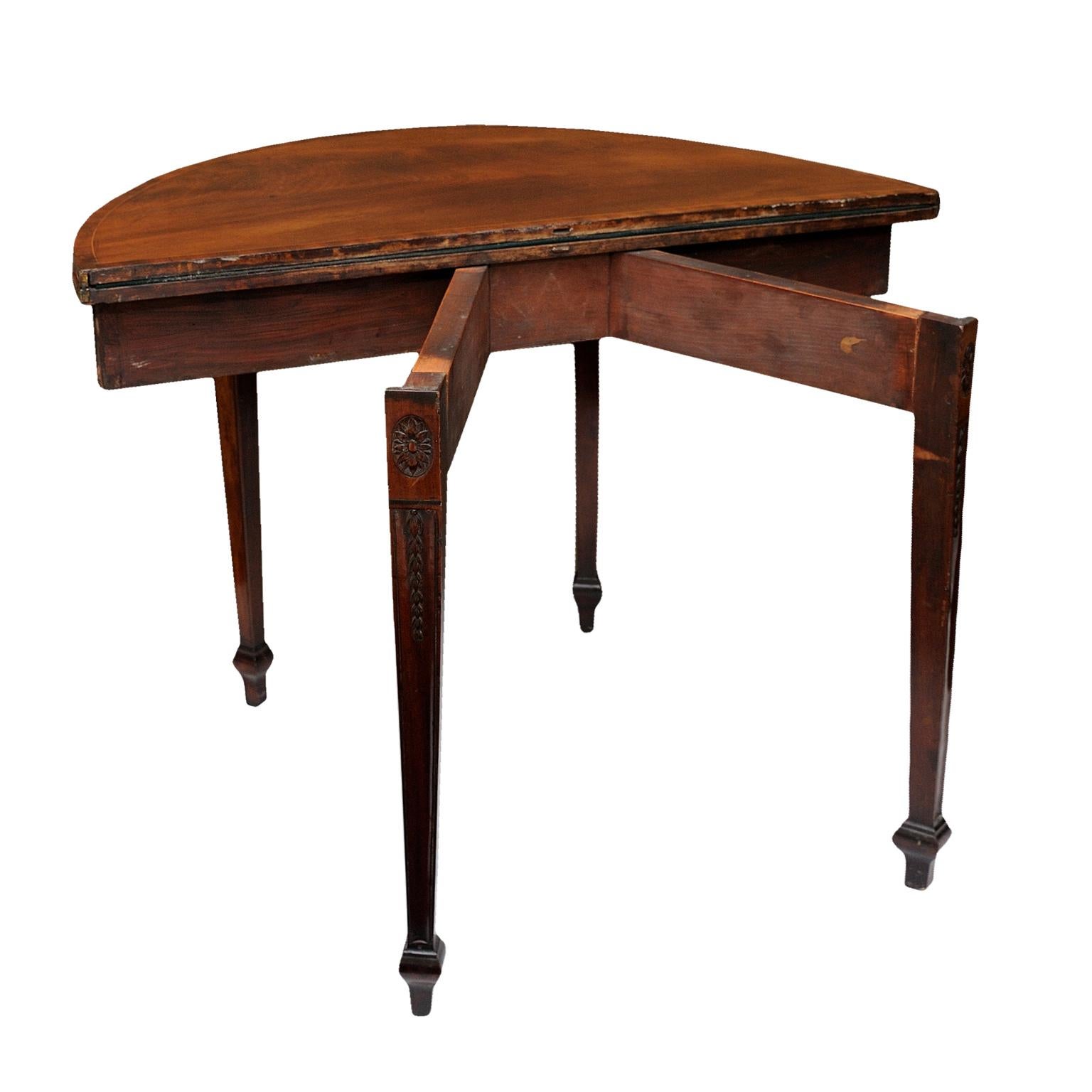 Carved Hepplewhite Period Adam Style Mahogany ​Demilune Card Table, circa 1780 For Sale