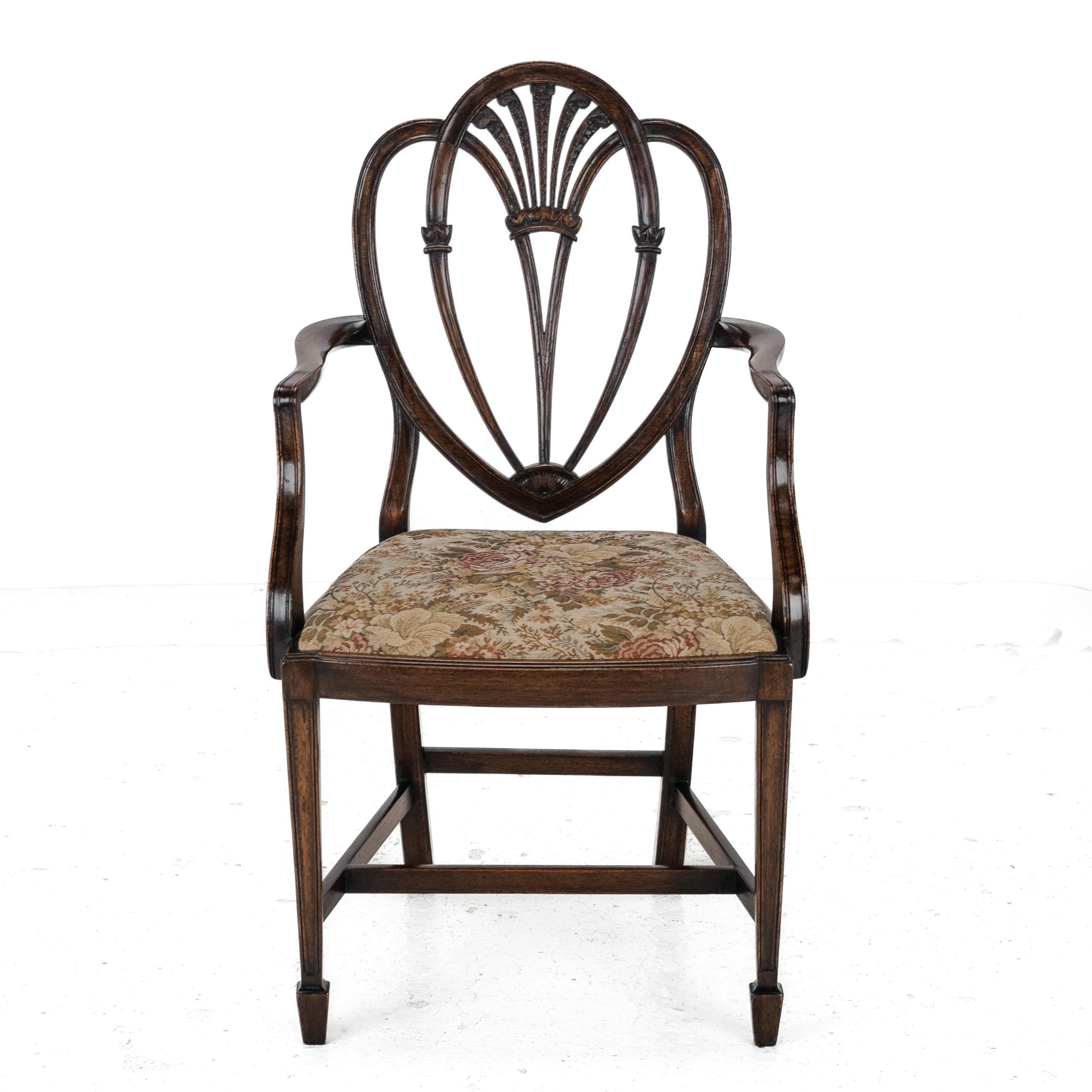 Hepplewhite Satz von 6 Mahagoni-Esszimmerstühlen Carver Armchairs c.19th Victorian im Angebot 7