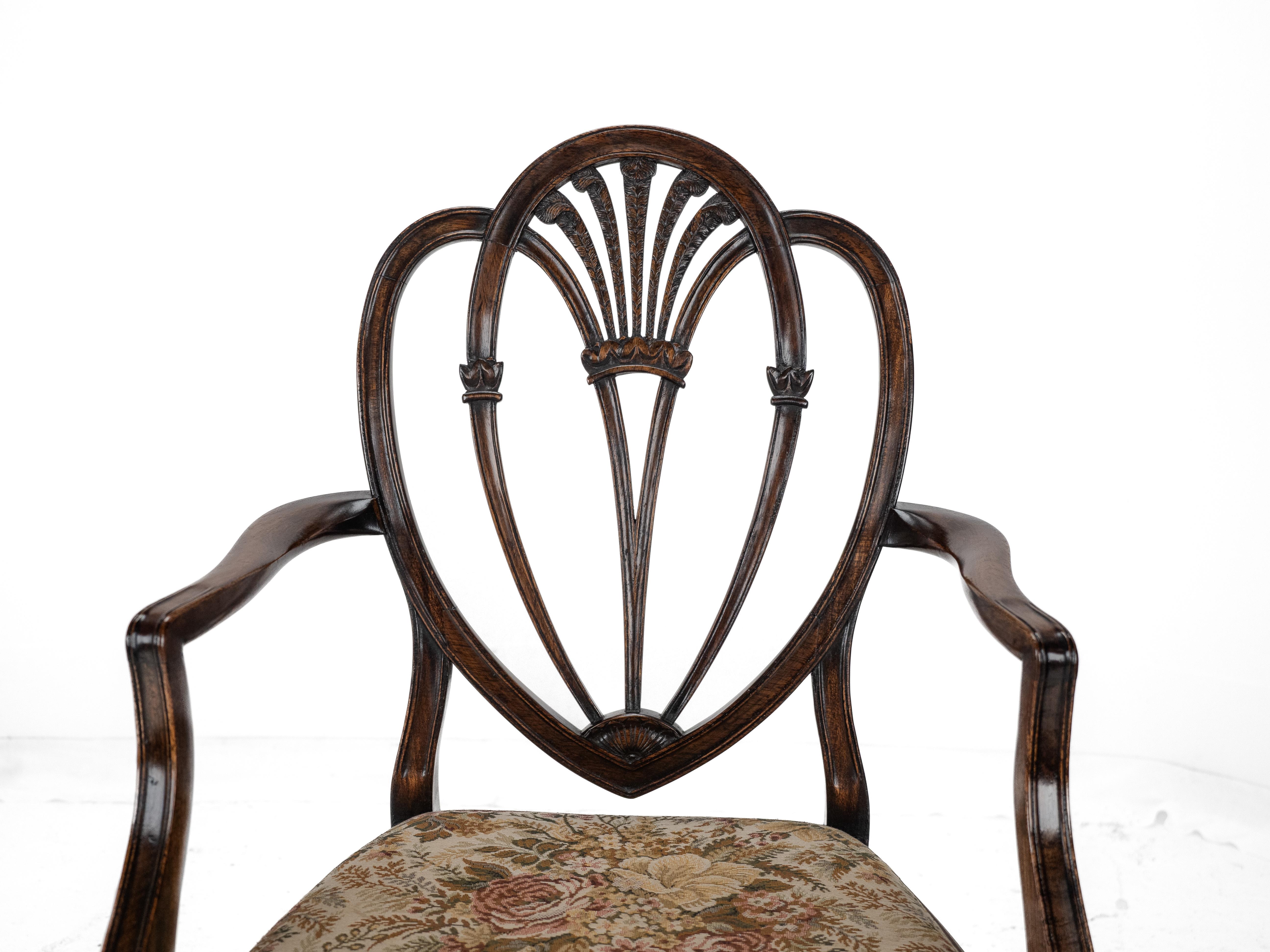 Hepplewhite Satz von 6 Mahagoni-Esszimmerstühlen Carver Armchairs c.19th Victorian im Angebot 9