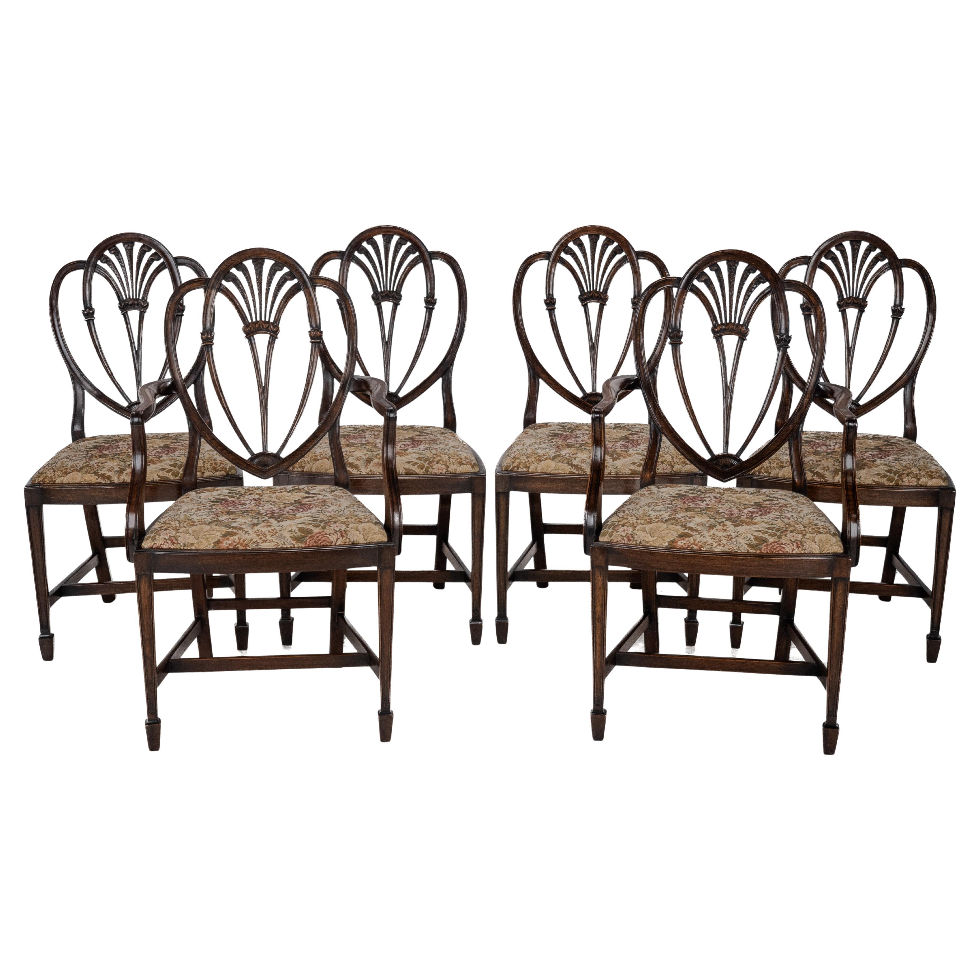 Hepplewhite Juego de 6 Sillas de Comedor de Caoba Sillones Carver c.XIX Victoriano