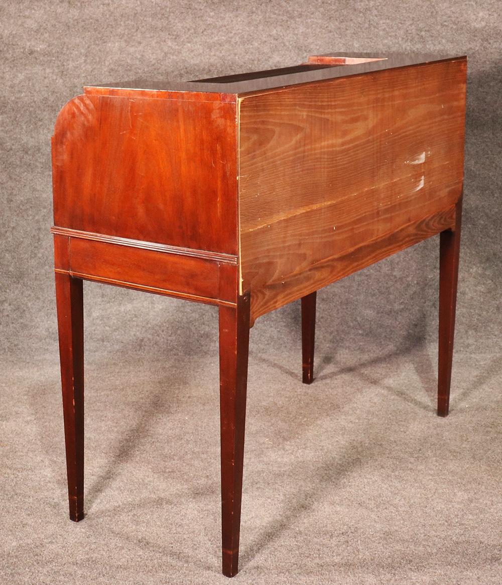 Early 20th Century Hepplewhite Sheraton Style Inlaid Mahogany Tambour Writing Desk For Sale