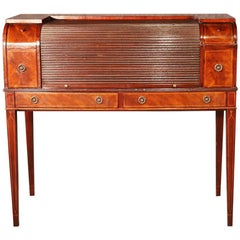 Hepplewhite Sheraton Style Inlaid Mahogany Tambour Writing Desk