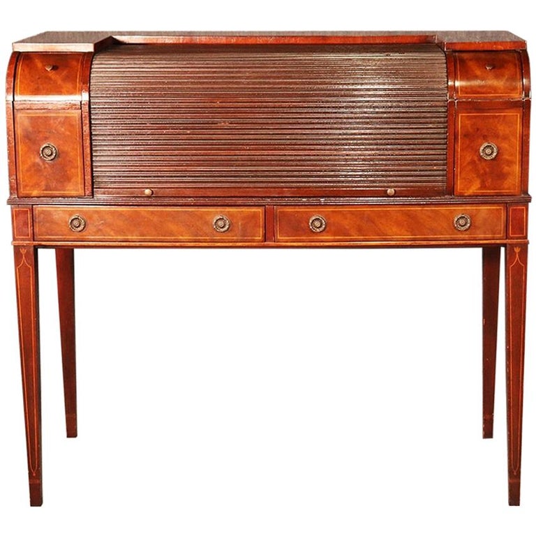 Hepplewhite Sheraton Style Inlaid Mahogany Tambour Writing Desk For Sale At 1stdibs