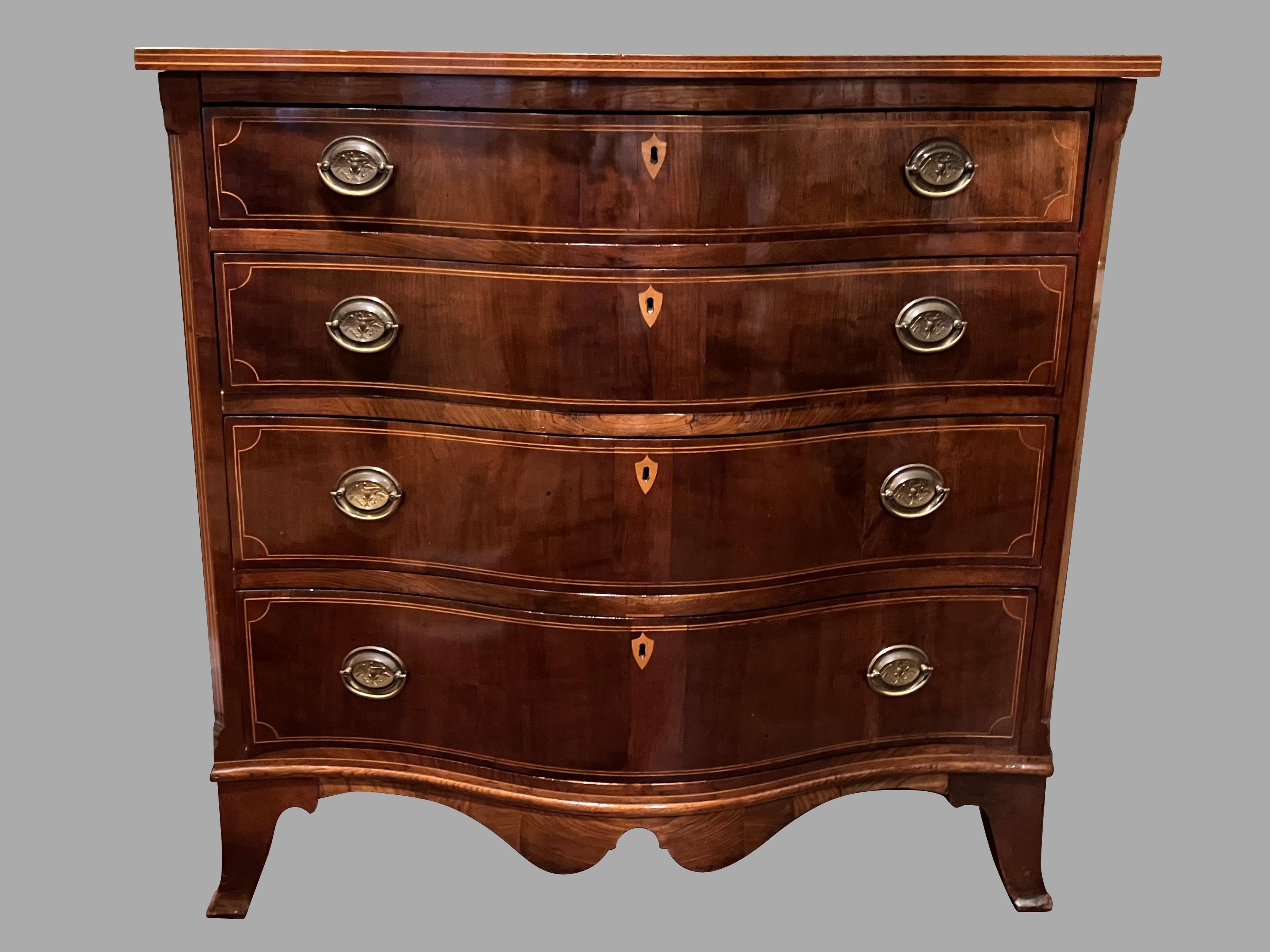 American Hepplewhite Style Inlaid Mahogany Serpentine Chest of Drawers For Sale