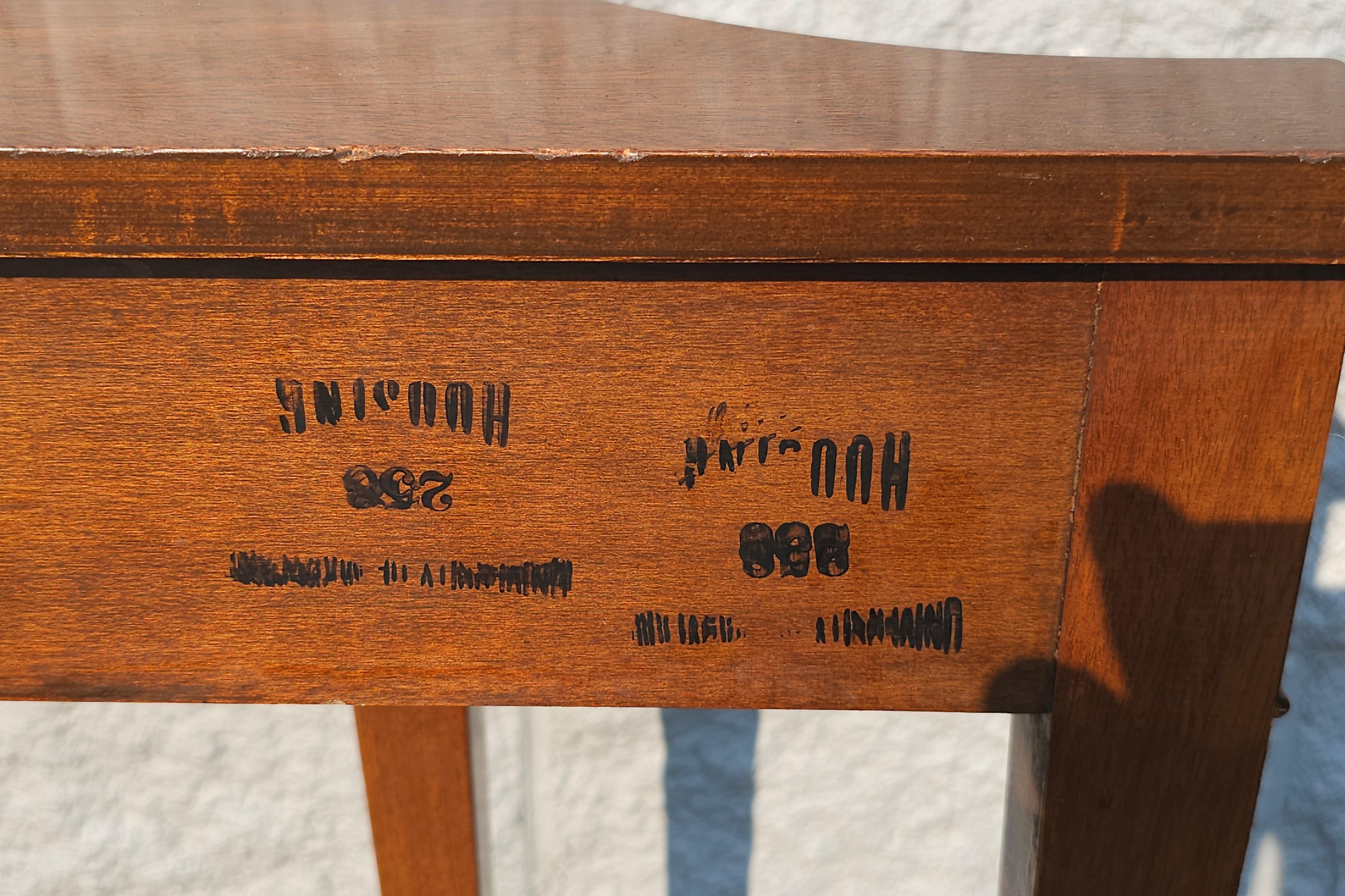 Hepplewhite Style Mahogany and Satinwood Console Table with Brass Capped Legs For Sale 3