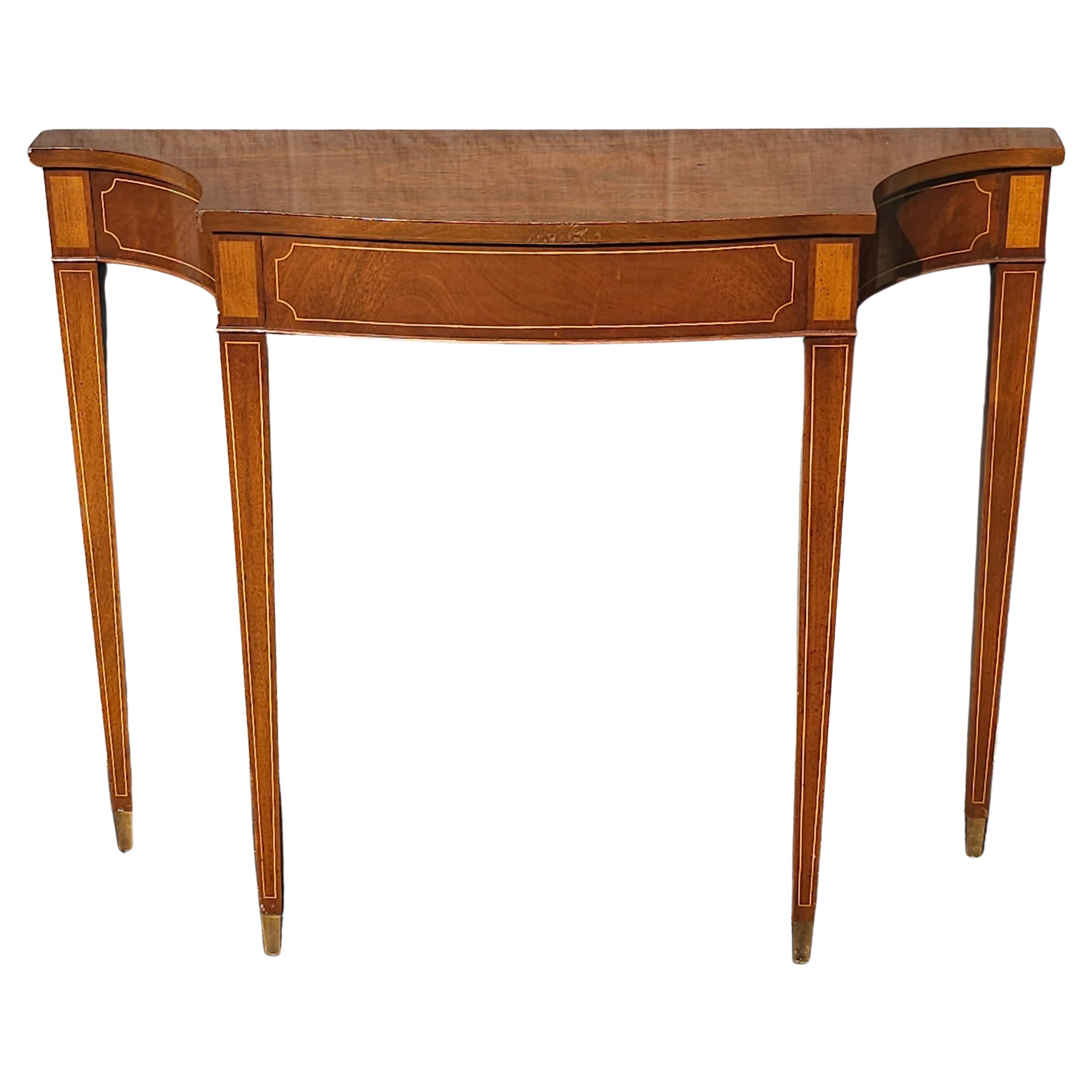 Hepplewhite Style Mahogany and Satinwood Console Table with Brass Capped Legs