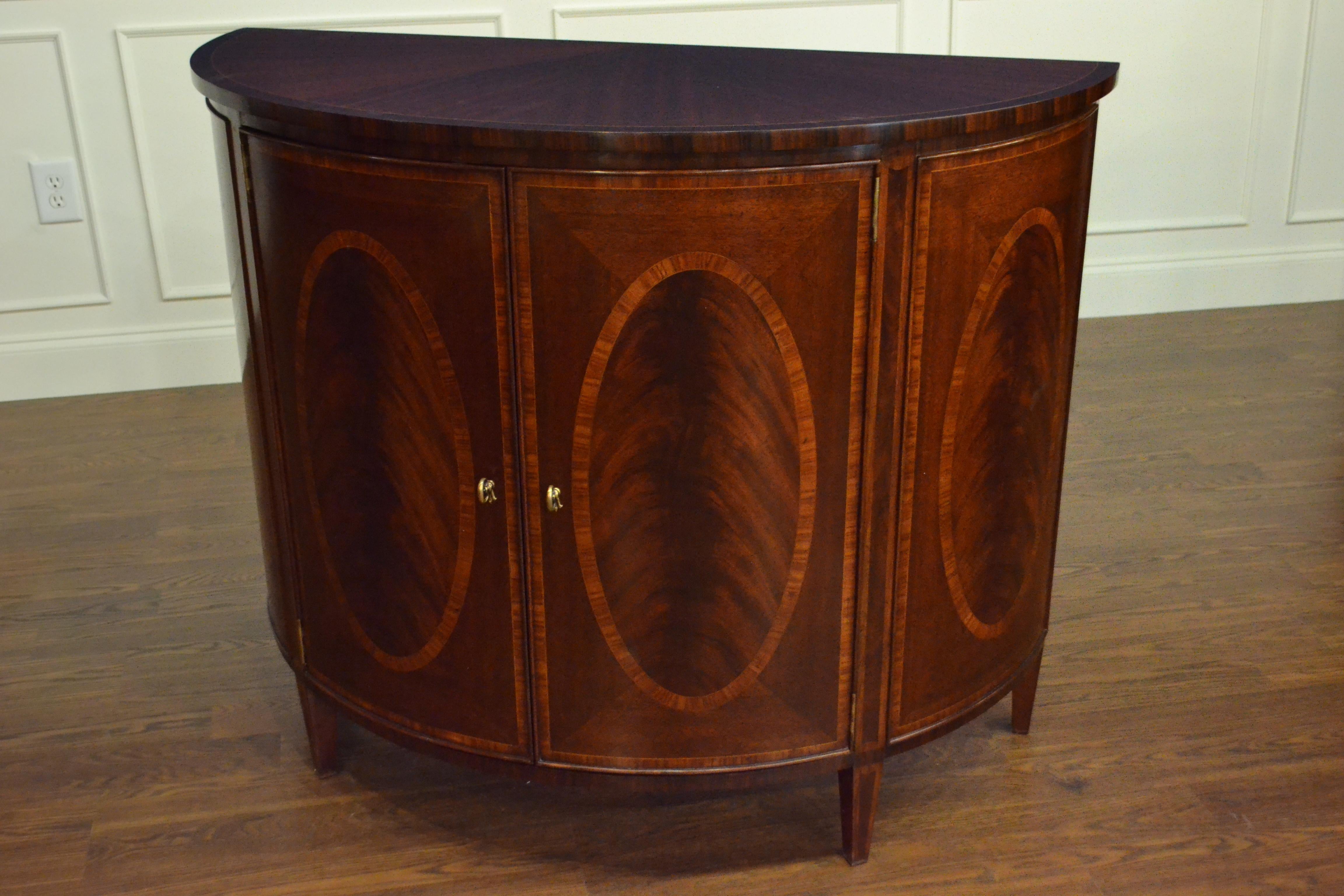 Contemporary Hepplewhite Style Mahogany Demilune Cabinet by Leighton Hall For Sale