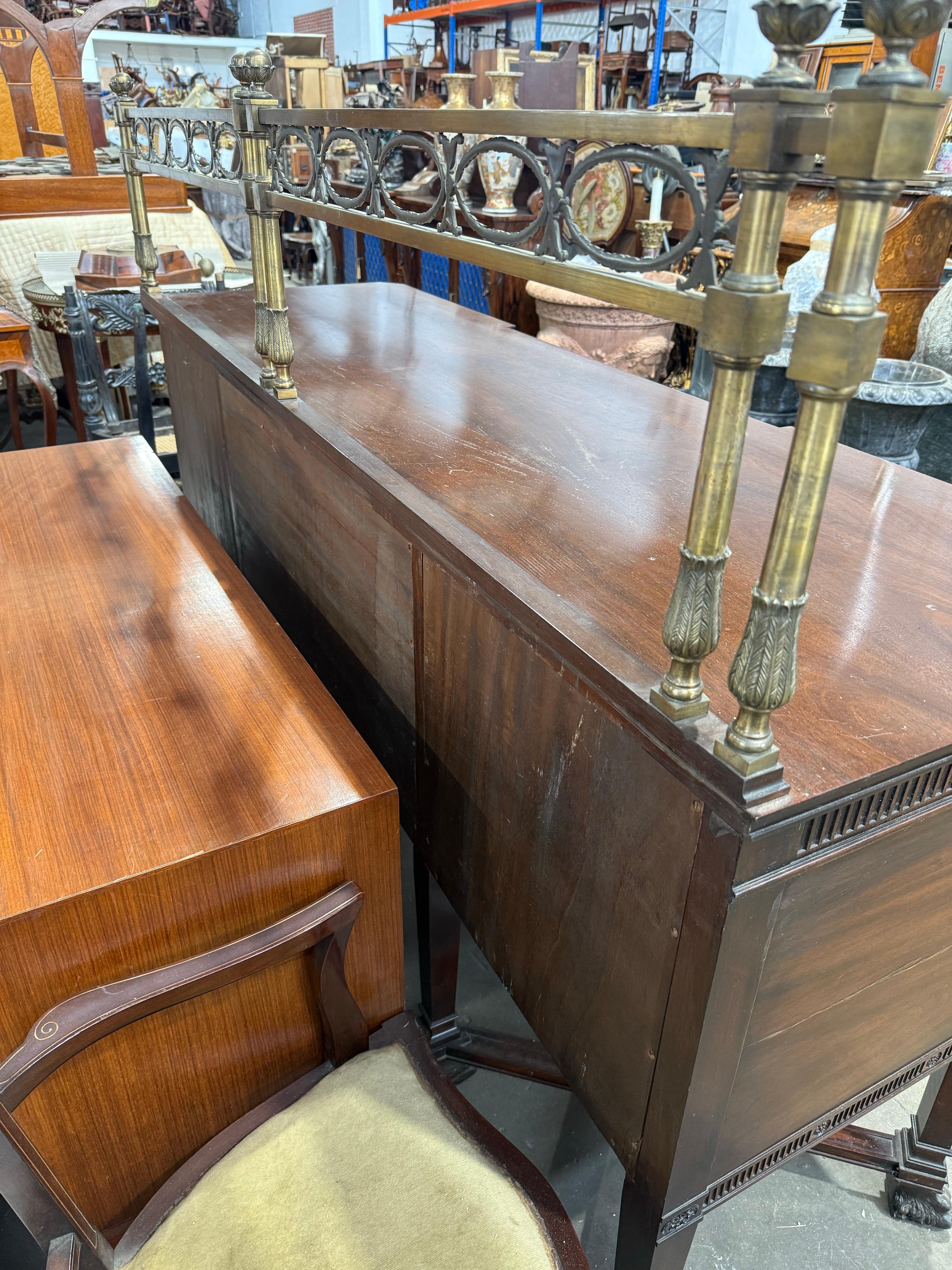 Hepplewhite-Style Mahogany Sideboard with Brass Gallery For Sale 4