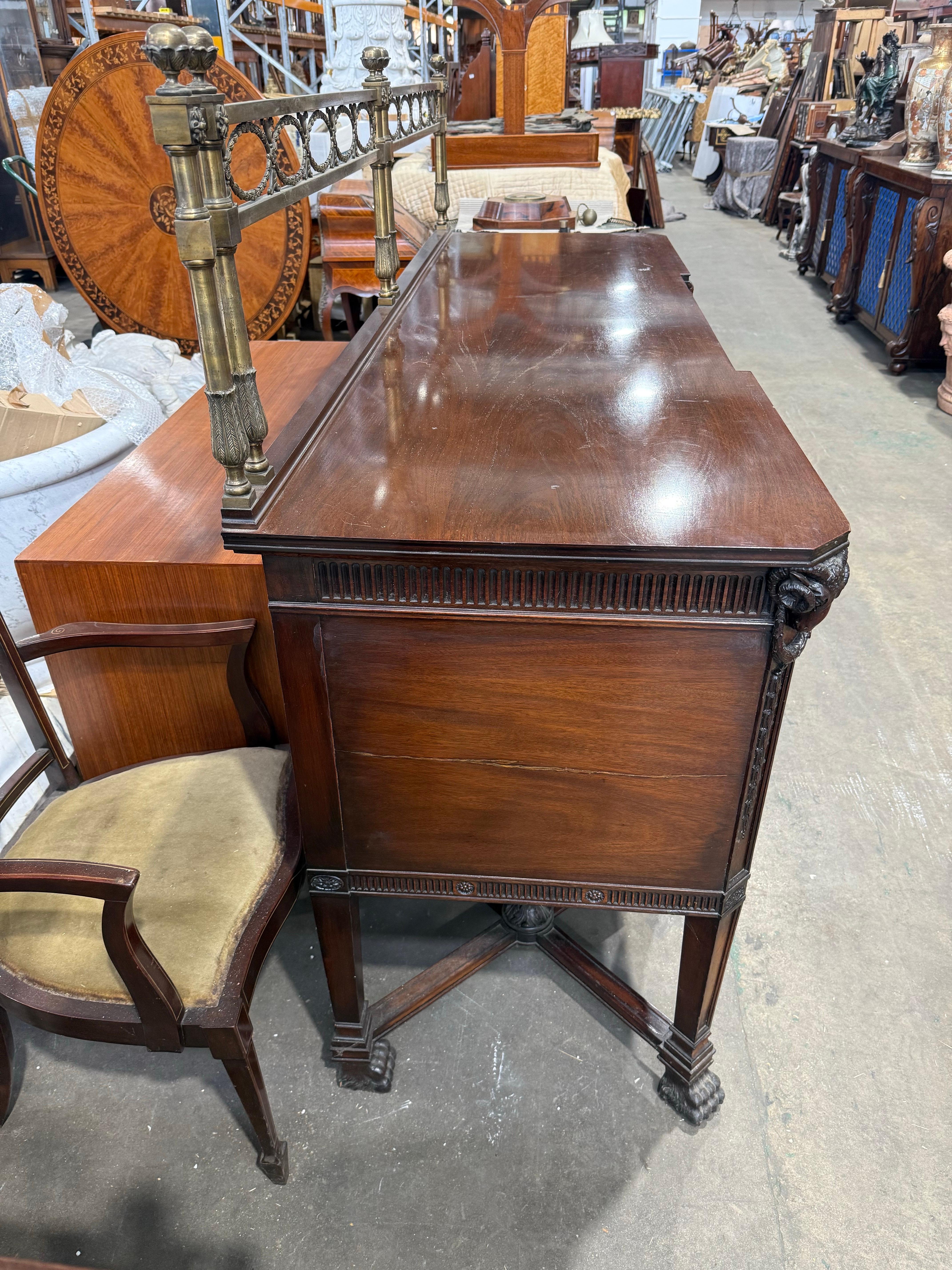 Hepplewhite-Style Mahogany Sideboard with Brass Gallery For Sale 3