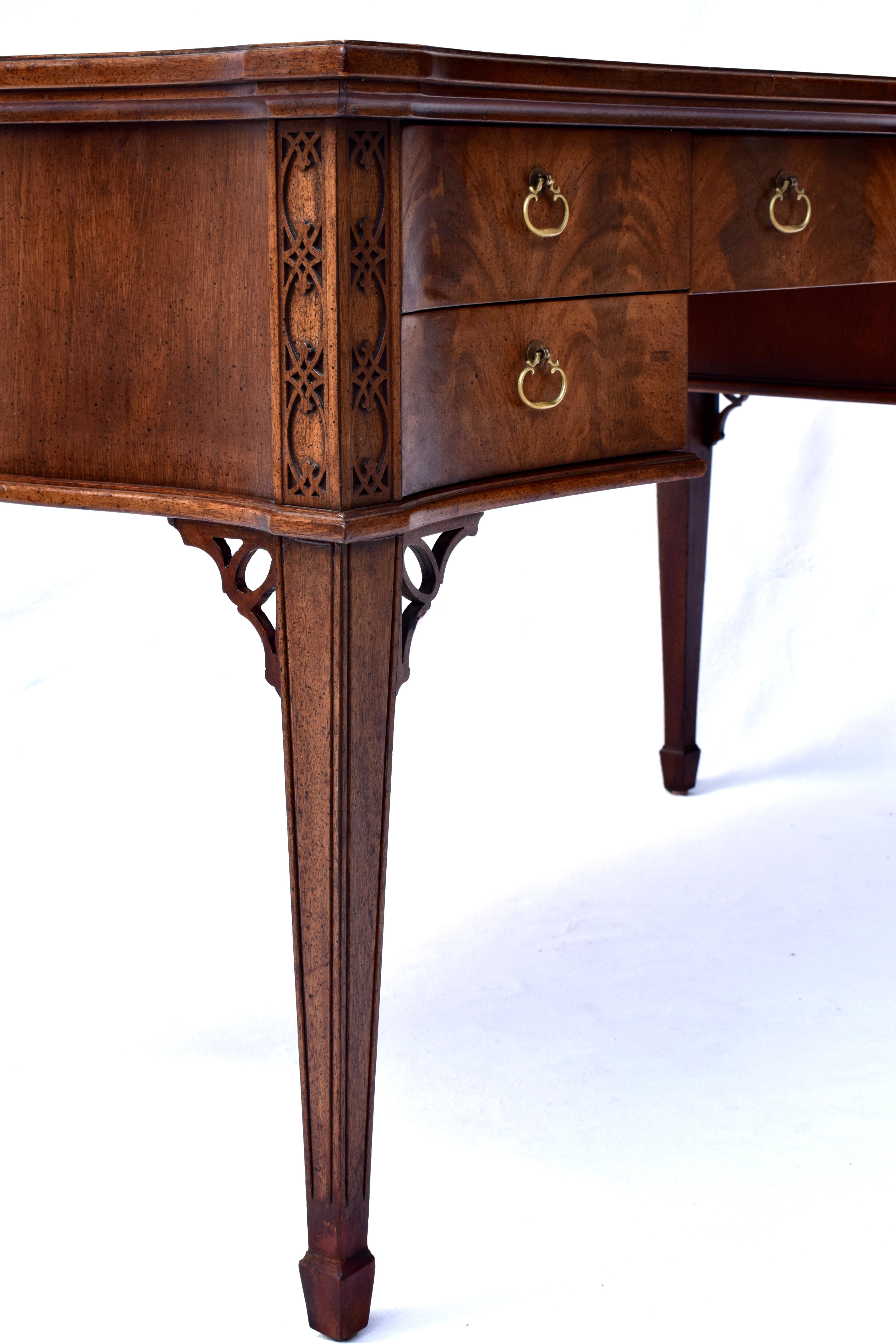 20th Century Hepplewhite Style Serpentine Leather Top Writing Desk