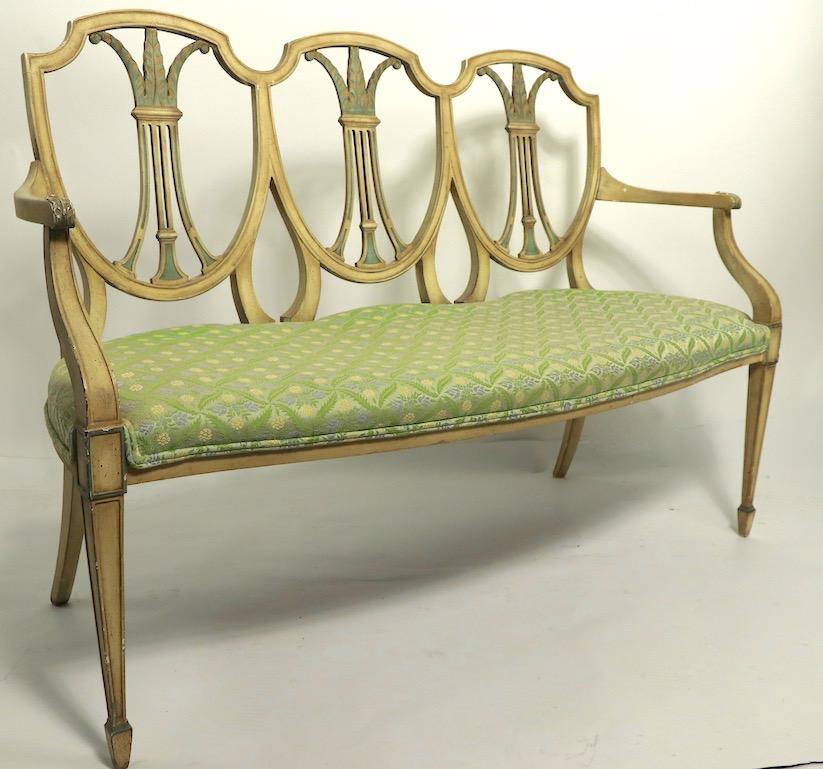 Hepplewhite Style Settee in Decorative Paint Finish For Sale 5