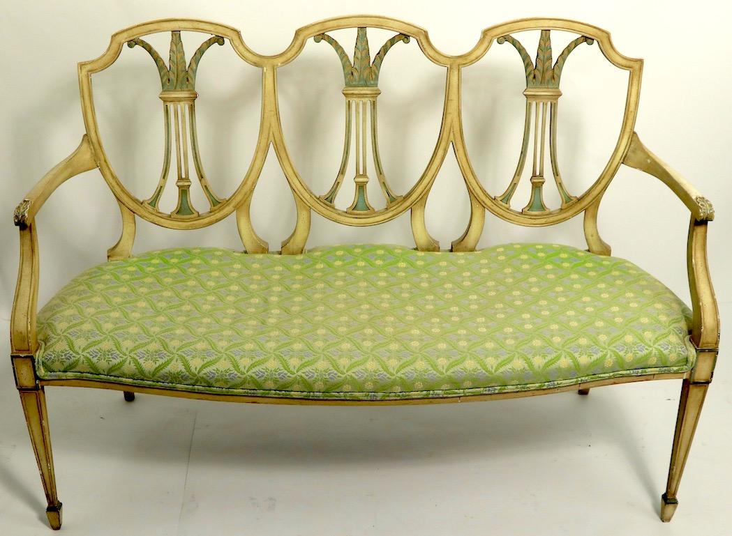 20th Century Hepplewhite Style Settee in Decorative Paint Finish For Sale