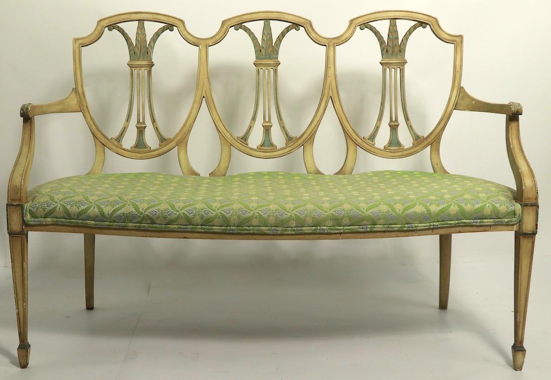 Upholstery Hepplewhite Style Settee in Decorative Paint Finish For Sale