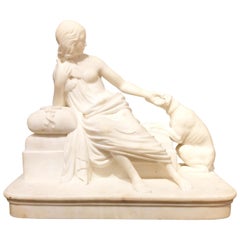 Antique "Her Faithful Companion" Marble Sculpture by Holme Cardwell