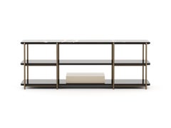 Art Deco style Her Low Console made with Ebony, Marble and Brass, Handmade