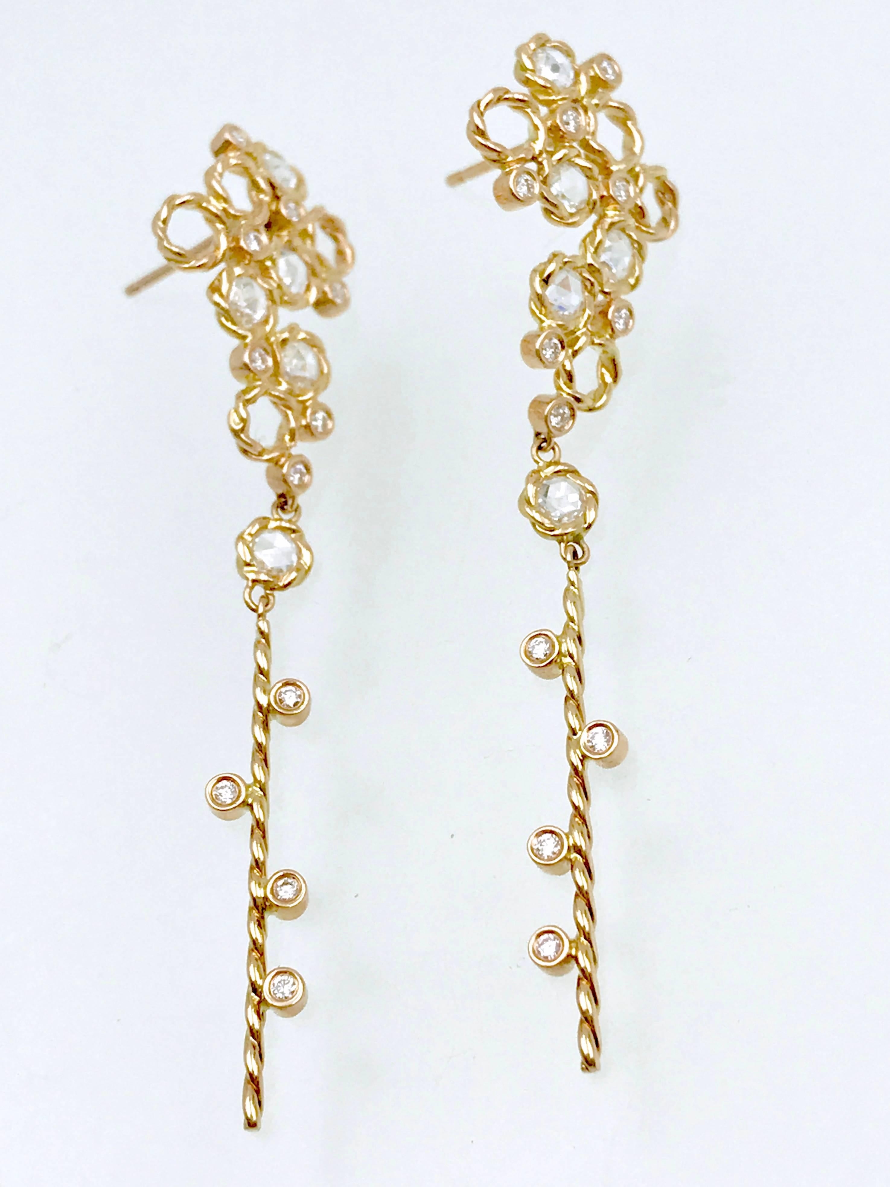 Contemporary Hera 18k Rose-Cut Diamond Cluster Earrings   For Sale