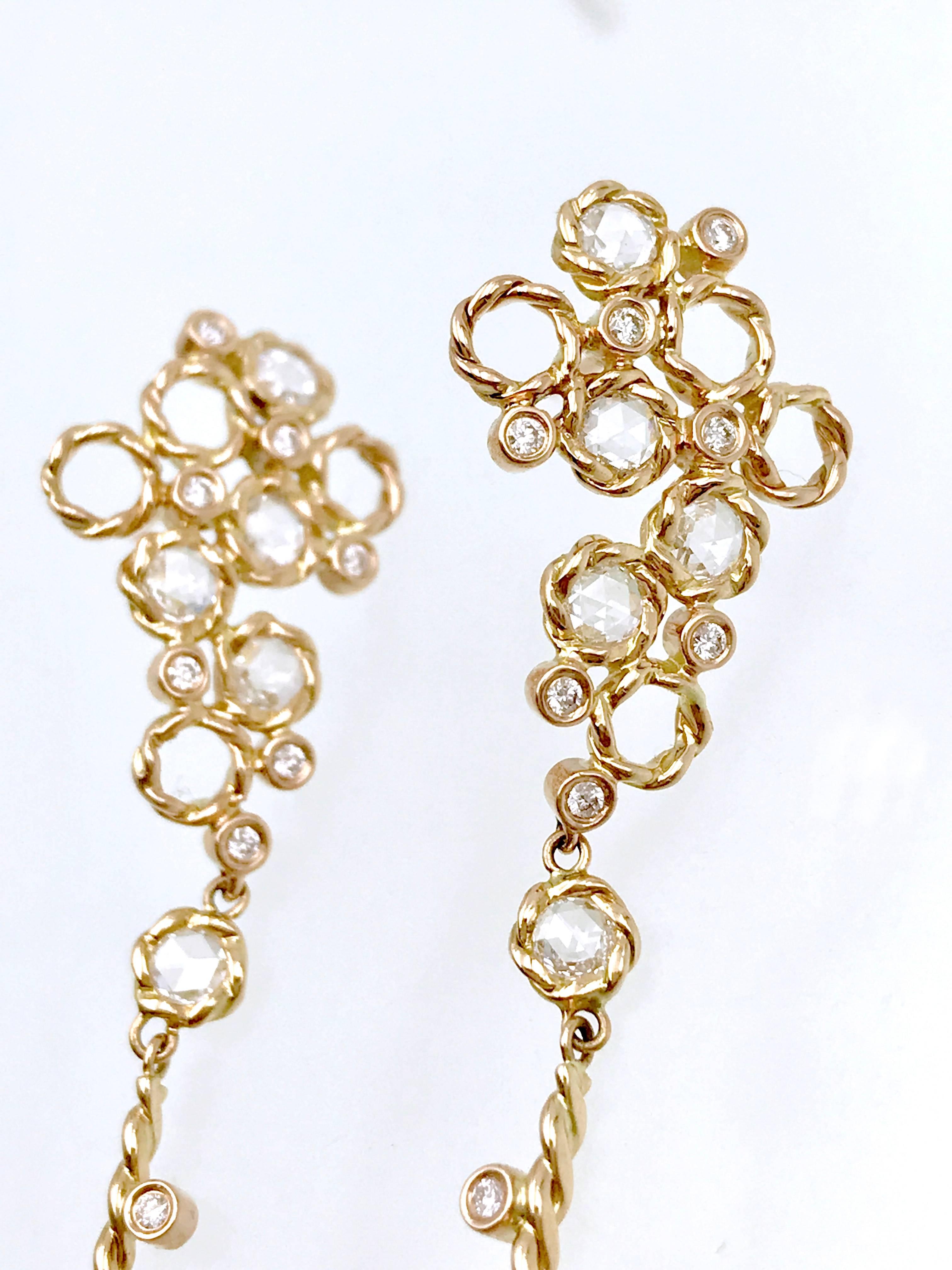 Hera 18k Rose-Cut Diamond Cluster Earrings   In New Condition For Sale In Paterson, NJ