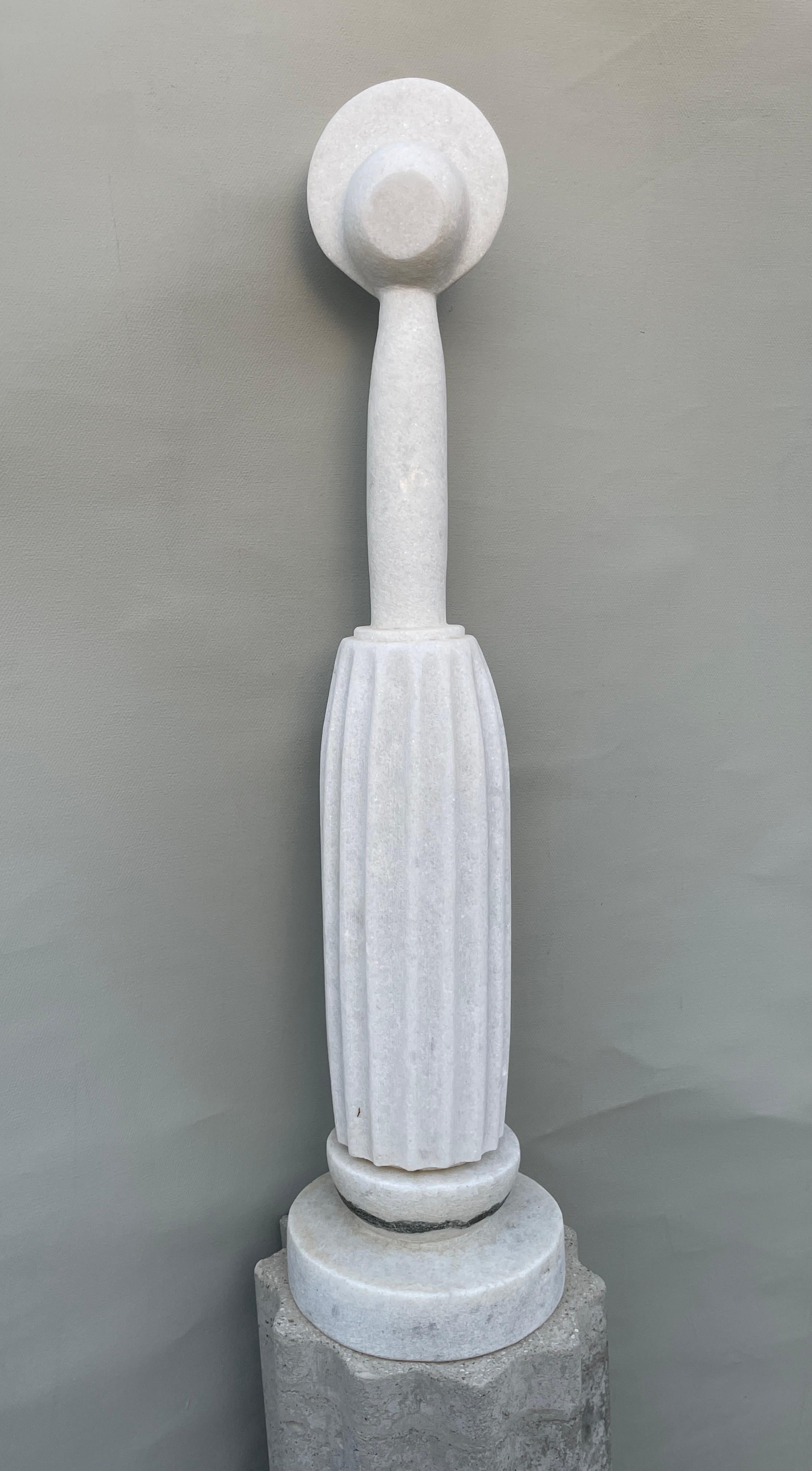 Hera hand carved marble sculpture by Tom Von Kaenel
Dimensions: D 14 x H 85 cm
Materials: marble

Tom von Kaenel, sculptor and painter, was born in Switzerland in 1961. Already in his early childhood he was deeply devoted to art. His desire to