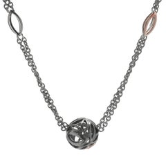 Hera Sterling Silver and 18k Rose Gold Station Necklace with Diamond Leaf Ball