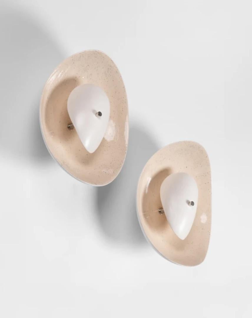 Contemporary Textured Sculptural Ceramic & Brass Sconces by Elsa Foulon For Sale 10