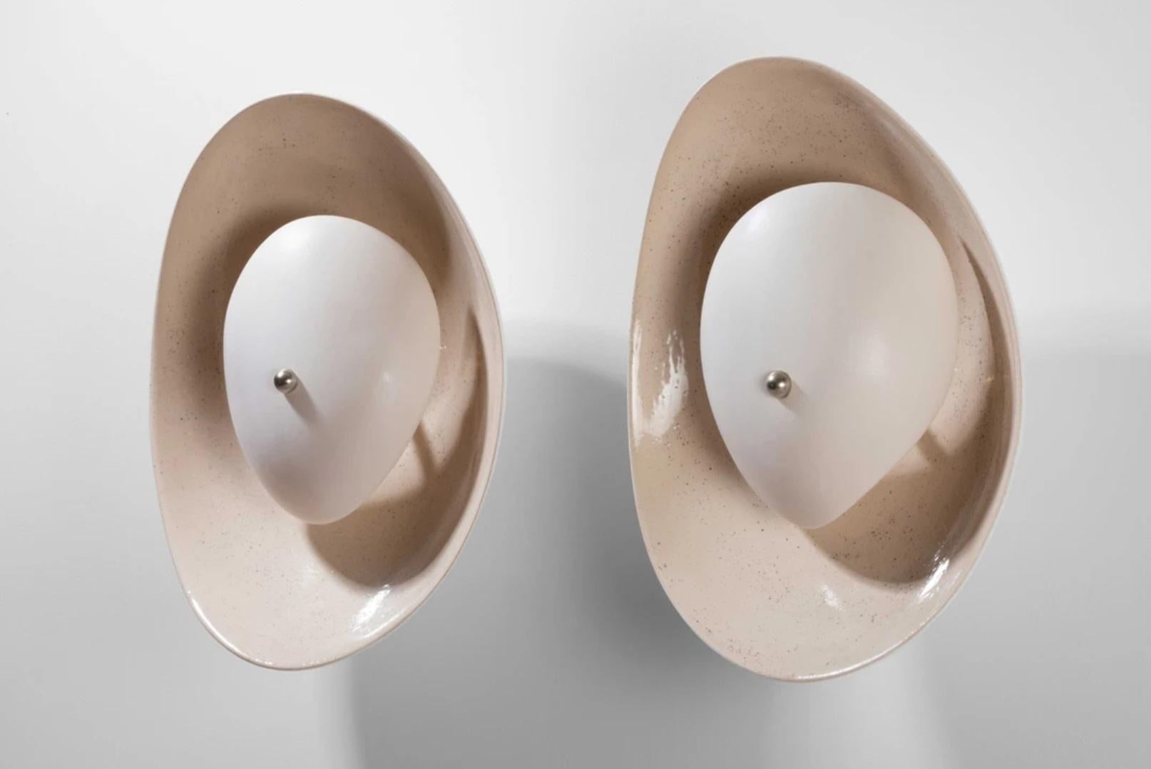Contemporary Textured Sculptural Ceramic & Brass Sconces by Elsa Foulon For Sale 12