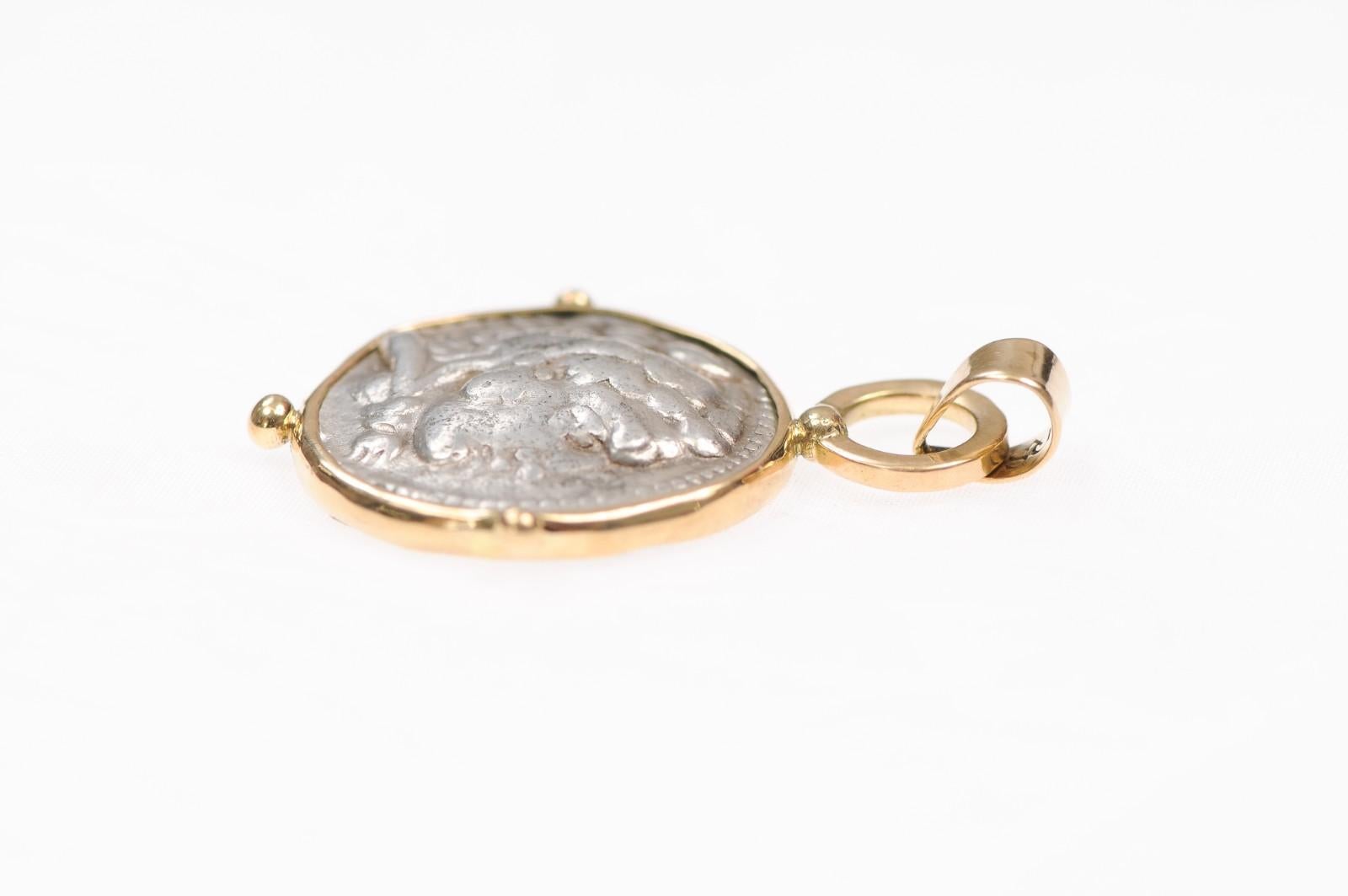 Heracles Silver Tetradrachm Coin Pendant w 18K trim For Sale 5