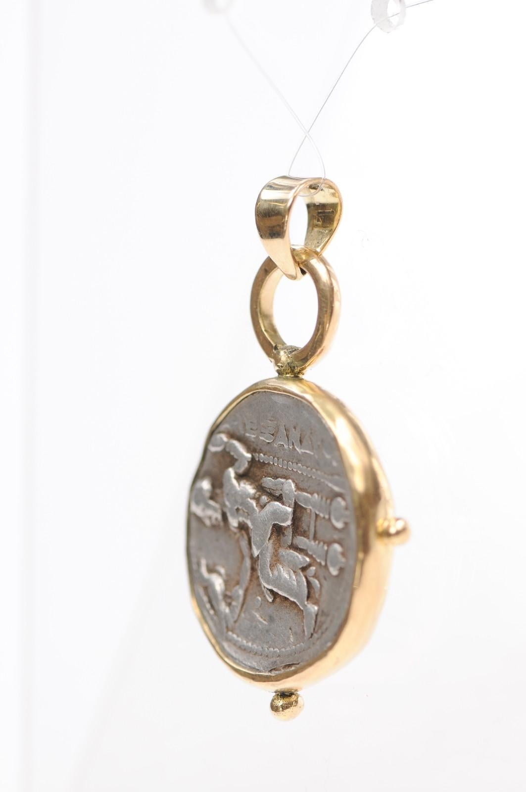 Women's or Men's Heracles Silver Tetradrachm Coin Pendant w 18K trim For Sale
